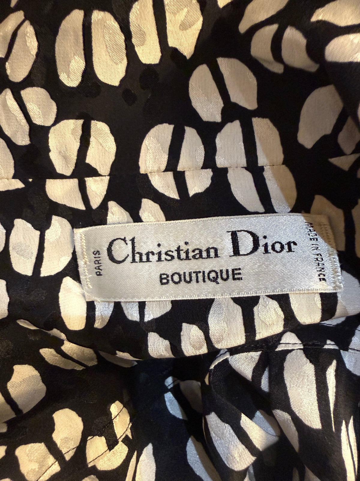 Christian Dior Boutique Camicia Vintage in Seta a Stampa Geometrica Bicolore