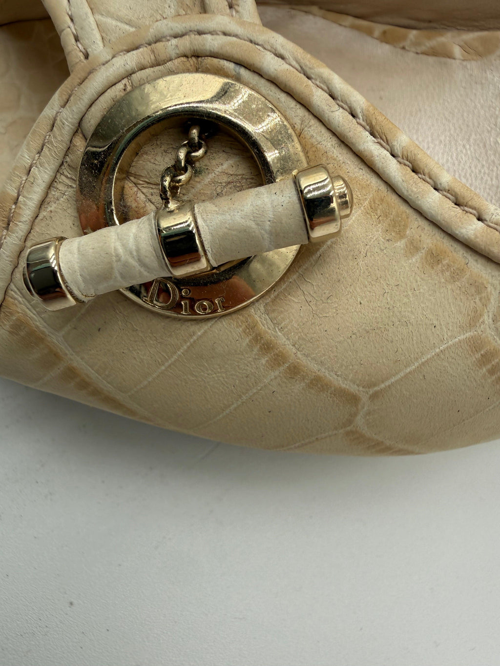Christian Dior Sandali Slingback by John Galliano in Pelle Stampa Cocco Avorio