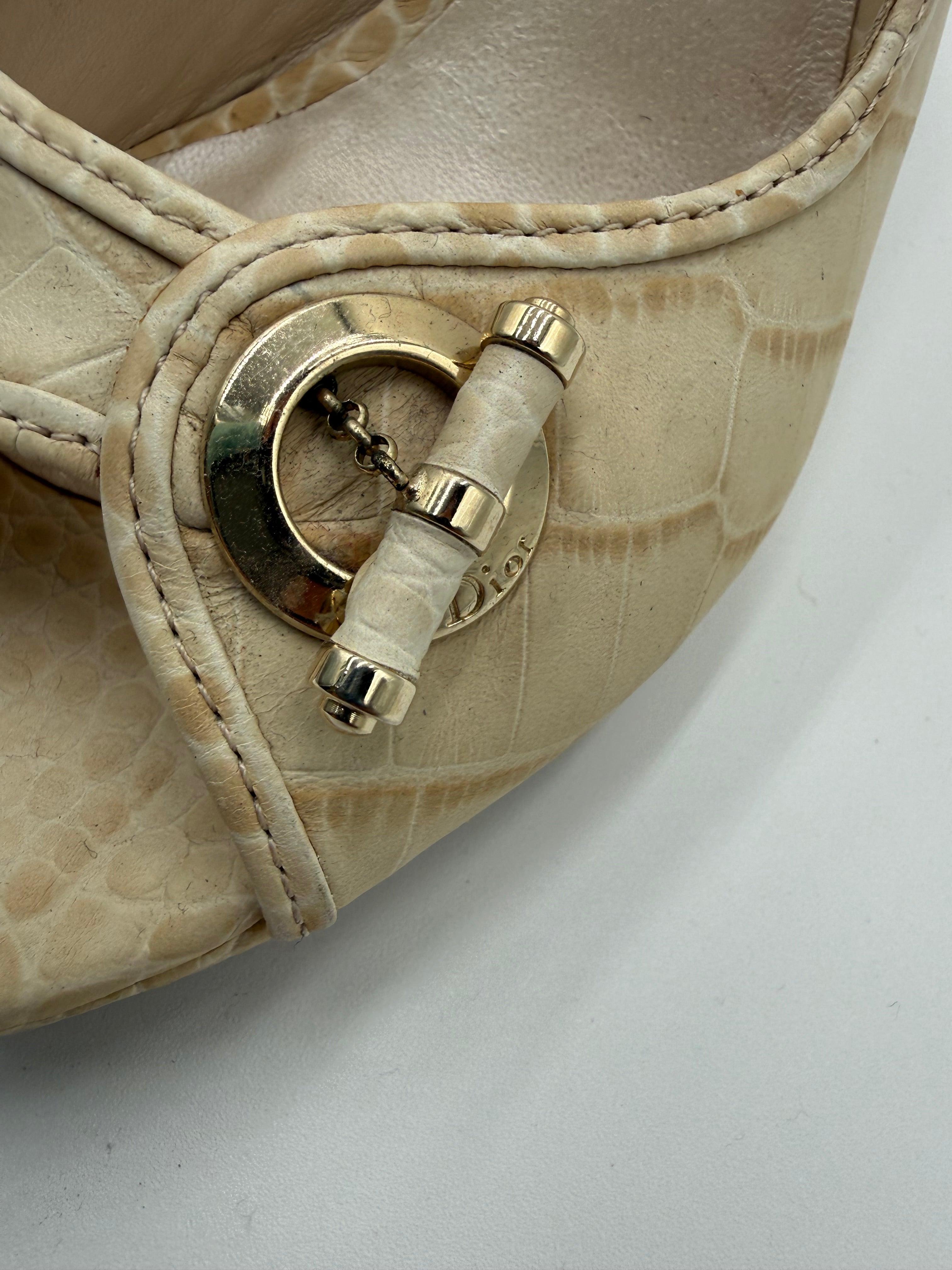 Christian Dior Sandali Slingback by John Galliano in Pelle Stampa Cocco Avorio