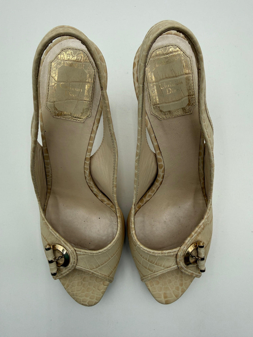 Christian Dior Sandali Slingback by John Galliano in Pelle Stampa Cocco Avorio