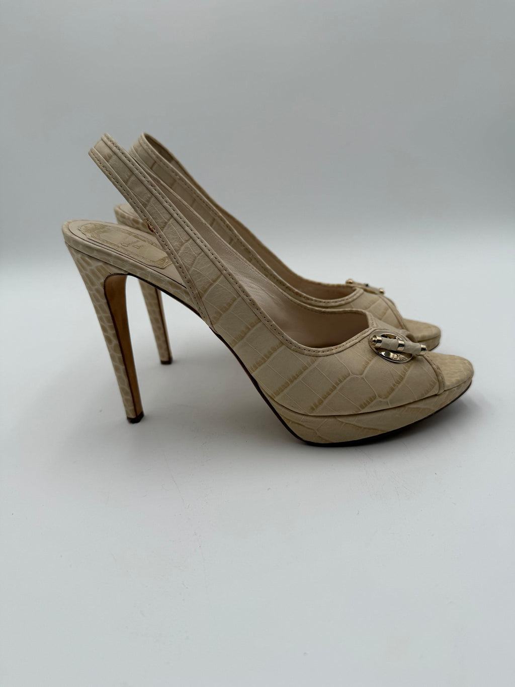Christian Dior Sandali Slingback by John Galliano in Pelle Stampa Cocco Avorio
