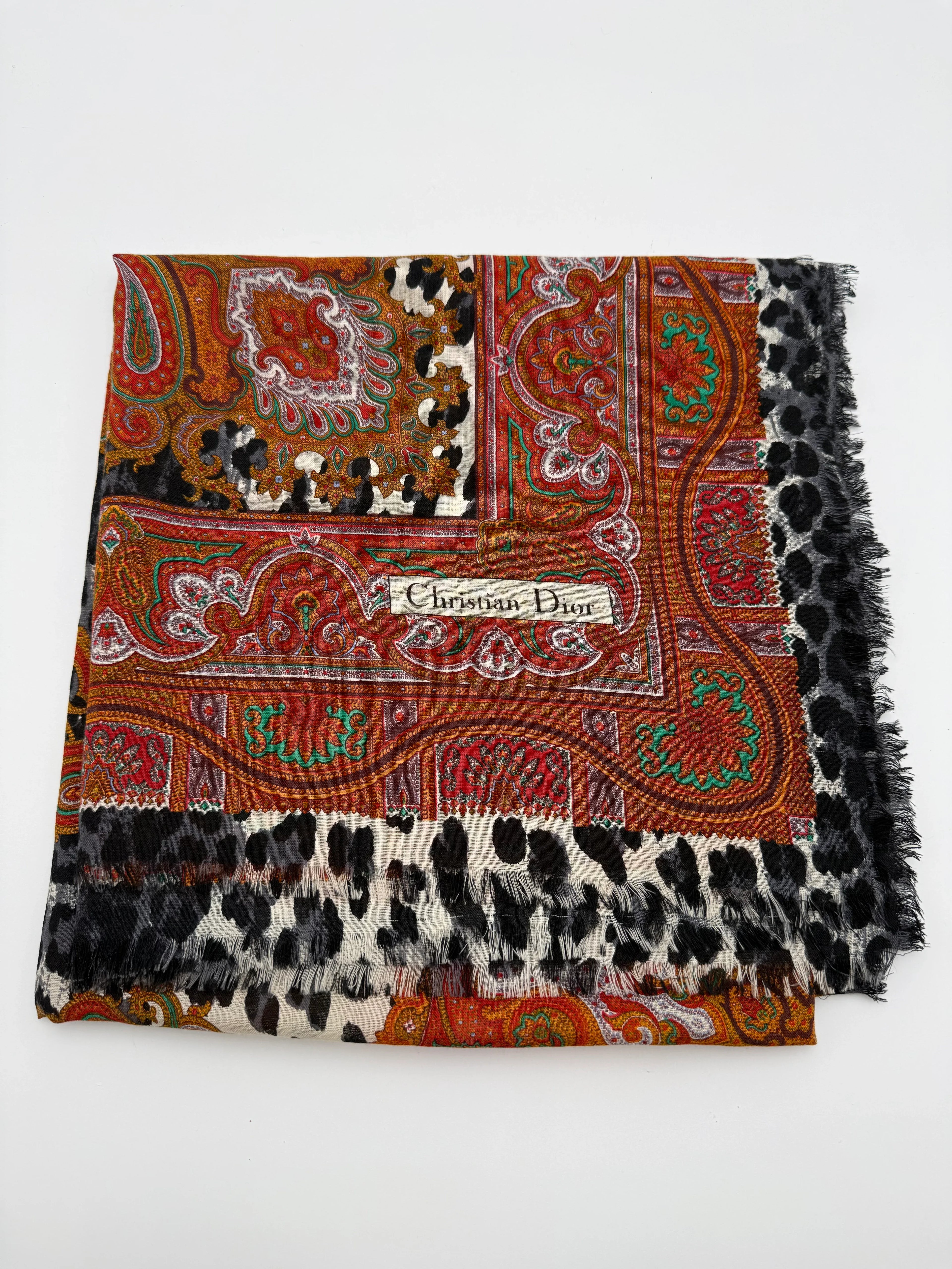 Christian Dior Scialle Vintage Leopard 136 Lana e Seta - Mercatino di Ninni