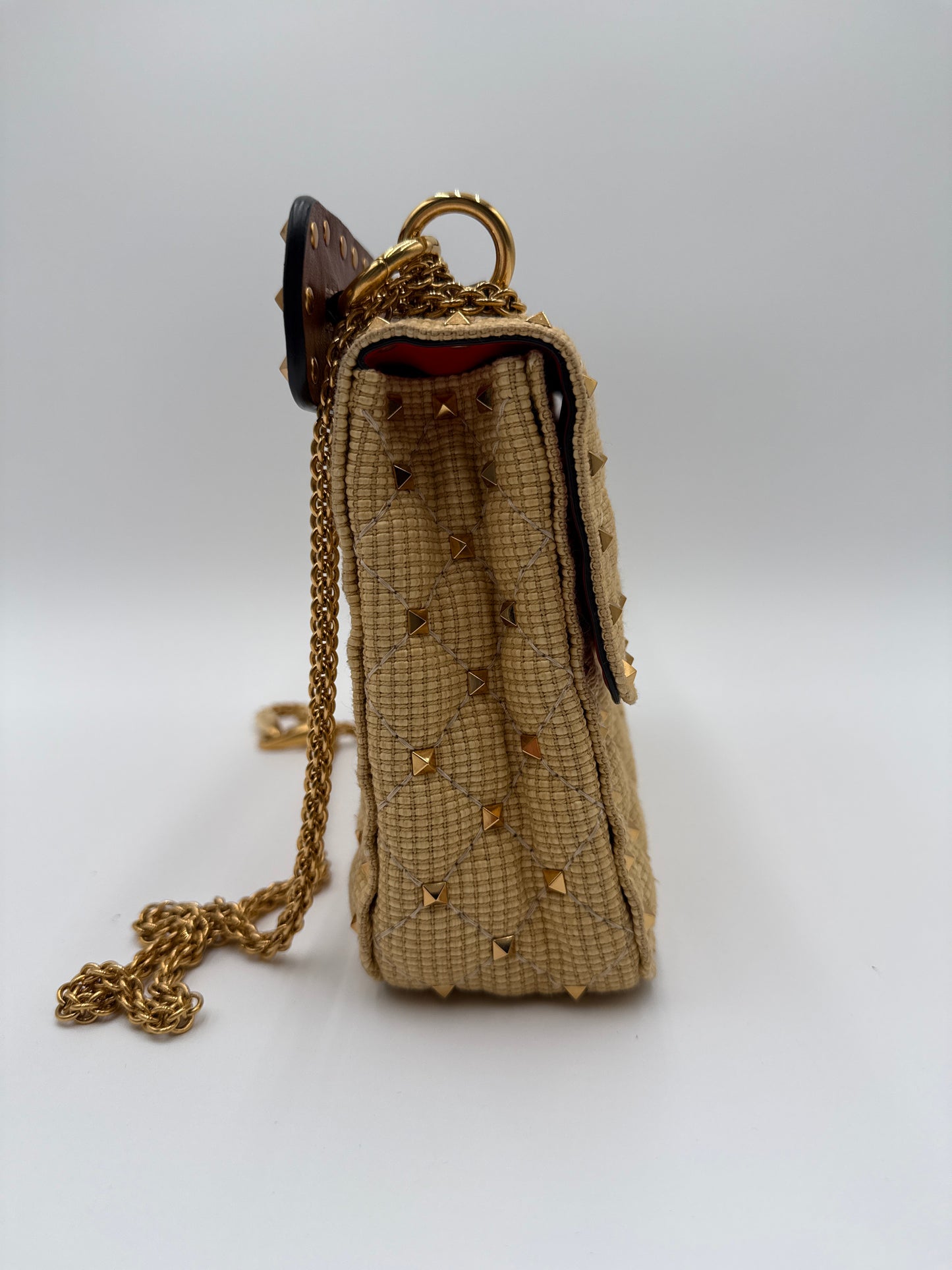 Valentino  Garavani Borsa Rockstud Spike in Raffia naturale e Pelle