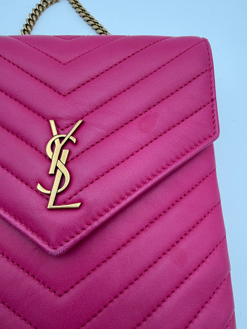 Borsa a Tracolla Saint Laurent Monogram Matelassé in Pelle Fucsia