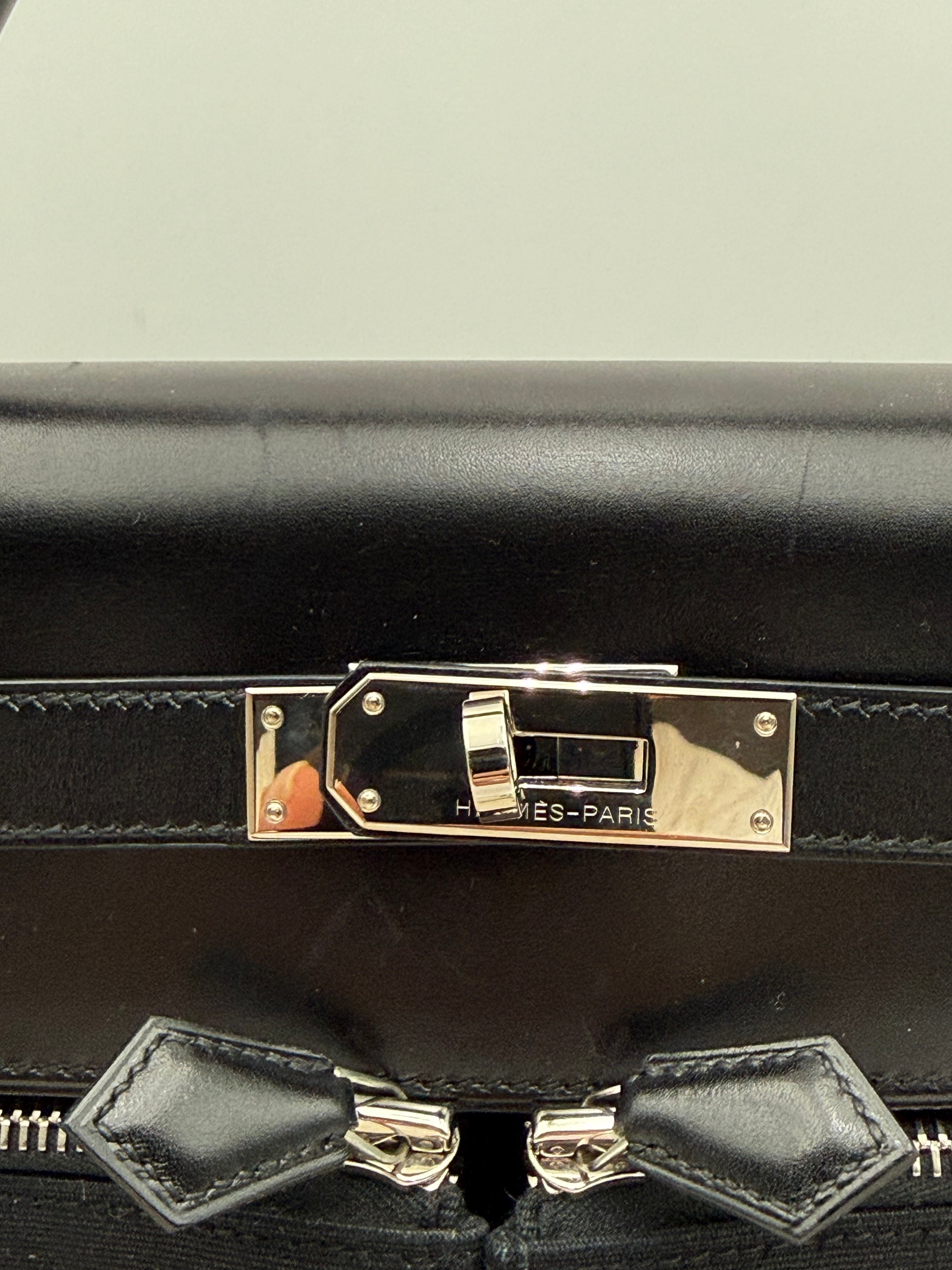 Borsa Hermès kelly Lakis 32 Vintage in Pelle Box e Tela Toile Nera