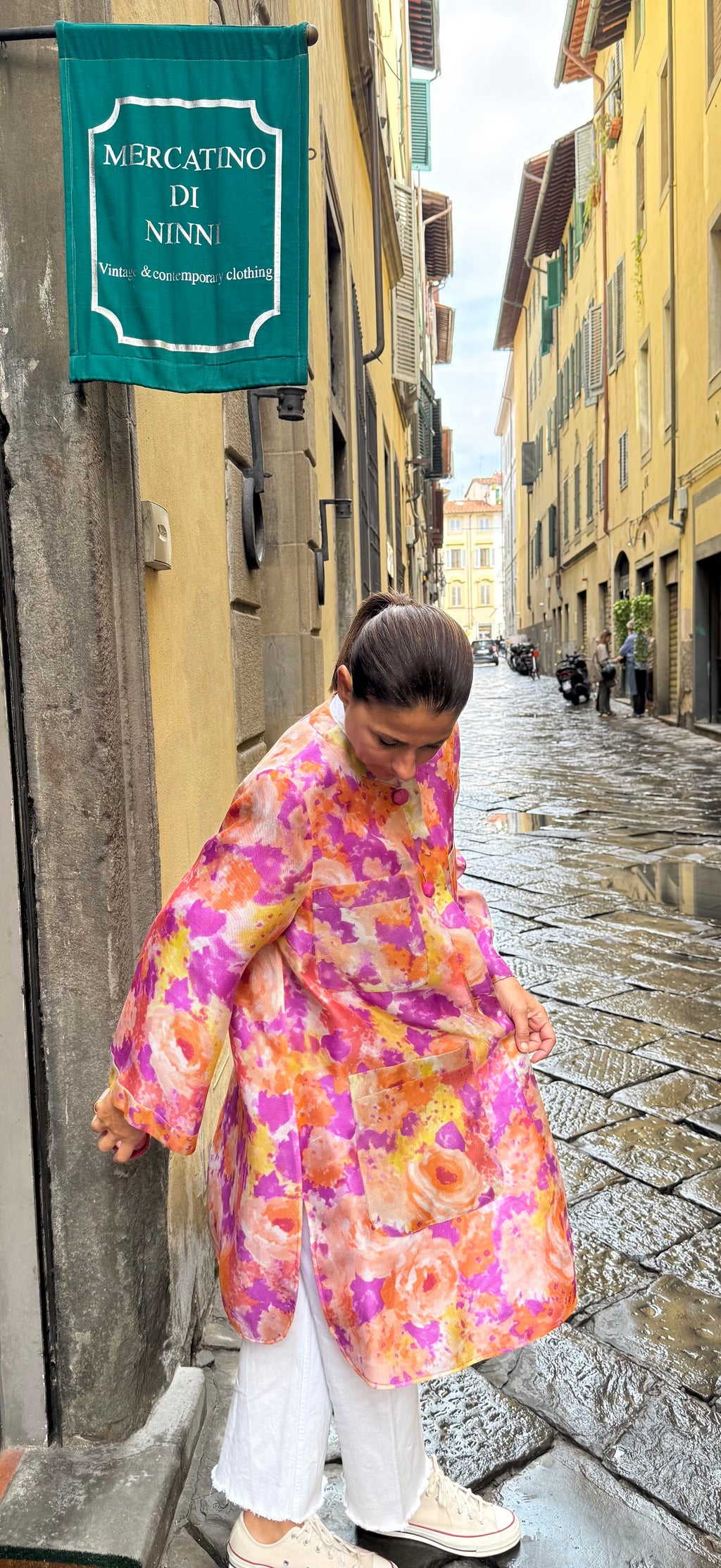 Valentino Boutique Cappotto Vintage Lino e Seta Floreale