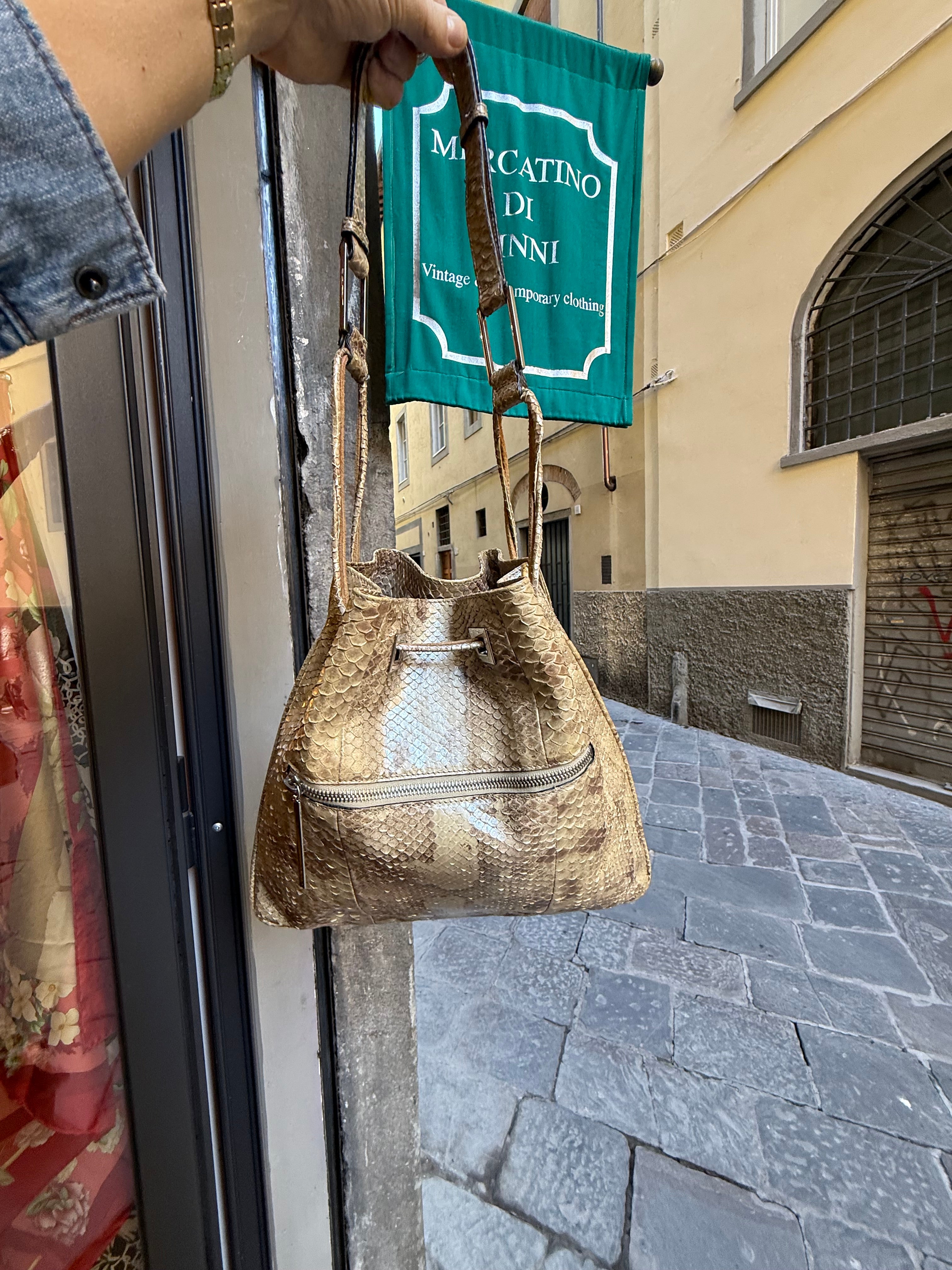 Gucci Borsa Vintage Tom Ford a Secchiello in Pelle di Pitone Beige