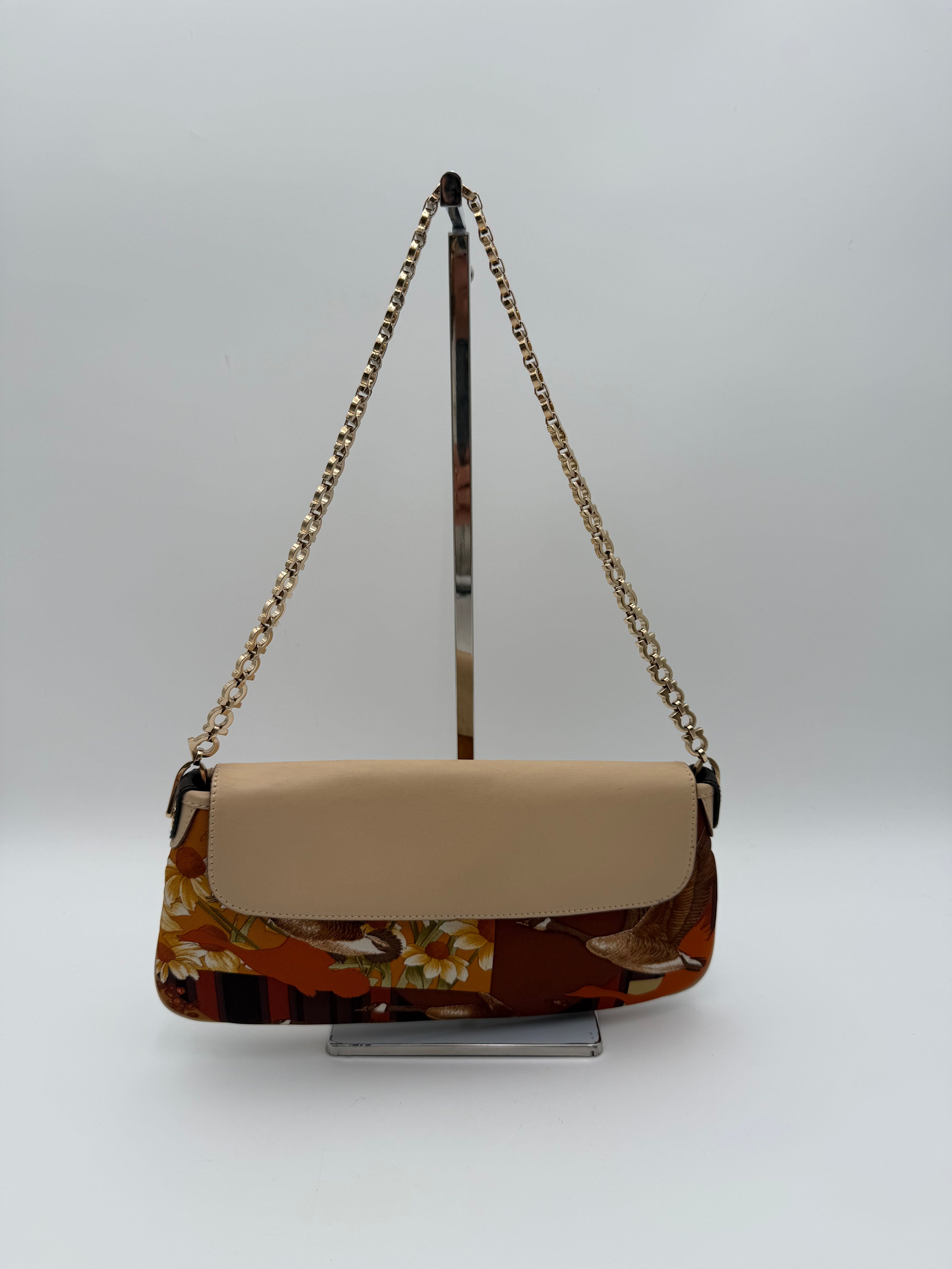 Salvatore Ferragamo borsa a spalla in seta con Stampa Fluviale e dettagli in pelle Vintage