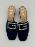 Gucci Madelyn Blue Velvet Mules with Crystal G Buckle