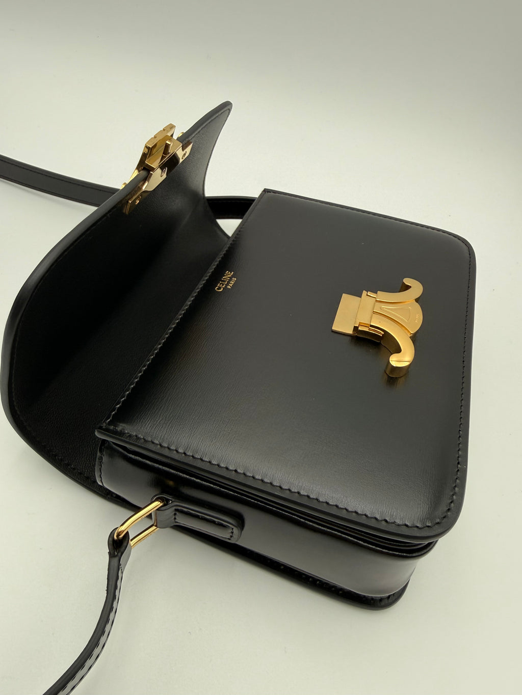 Celine Triomphe Teen Nera in Pelle di Vitello lucida