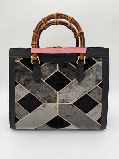 Gucci Diana in Velluto  a Rombi Nero e Grigio