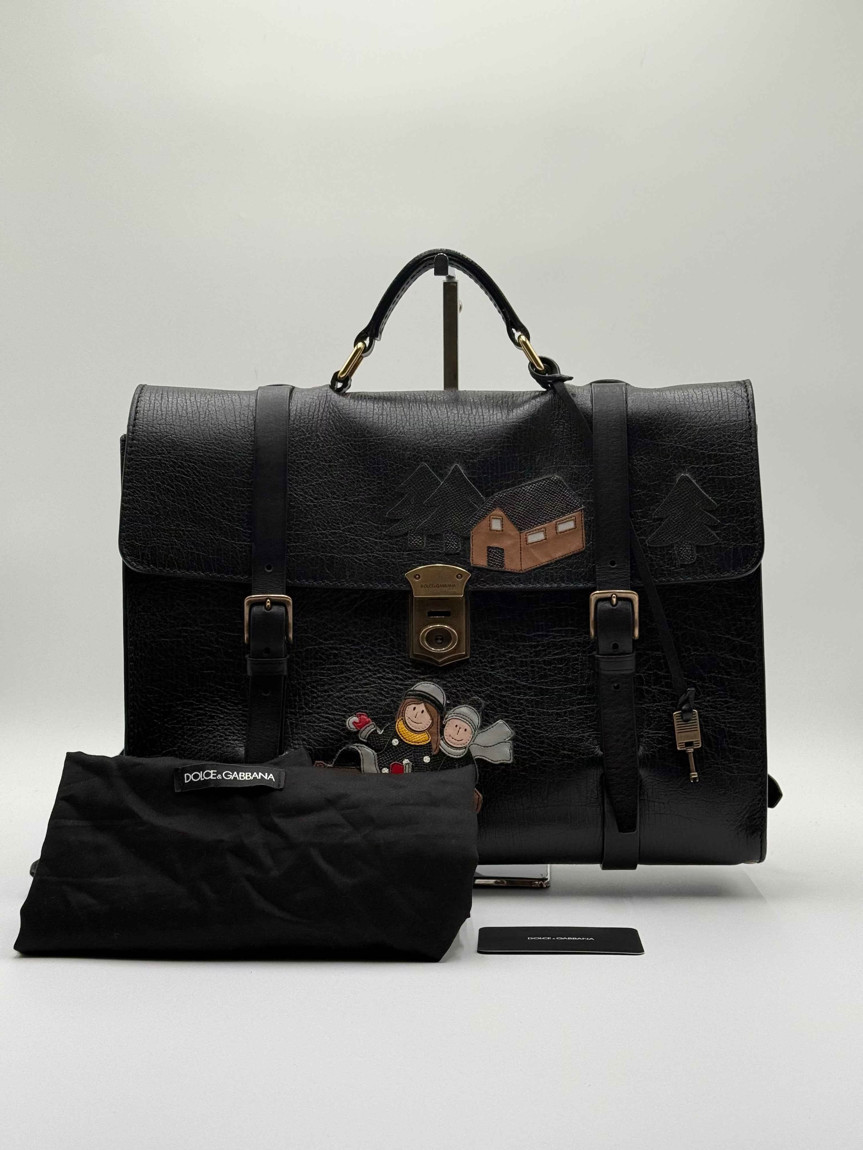 Dolce & Gabbana Vintage Black Leather Briefcase - Designer Bags