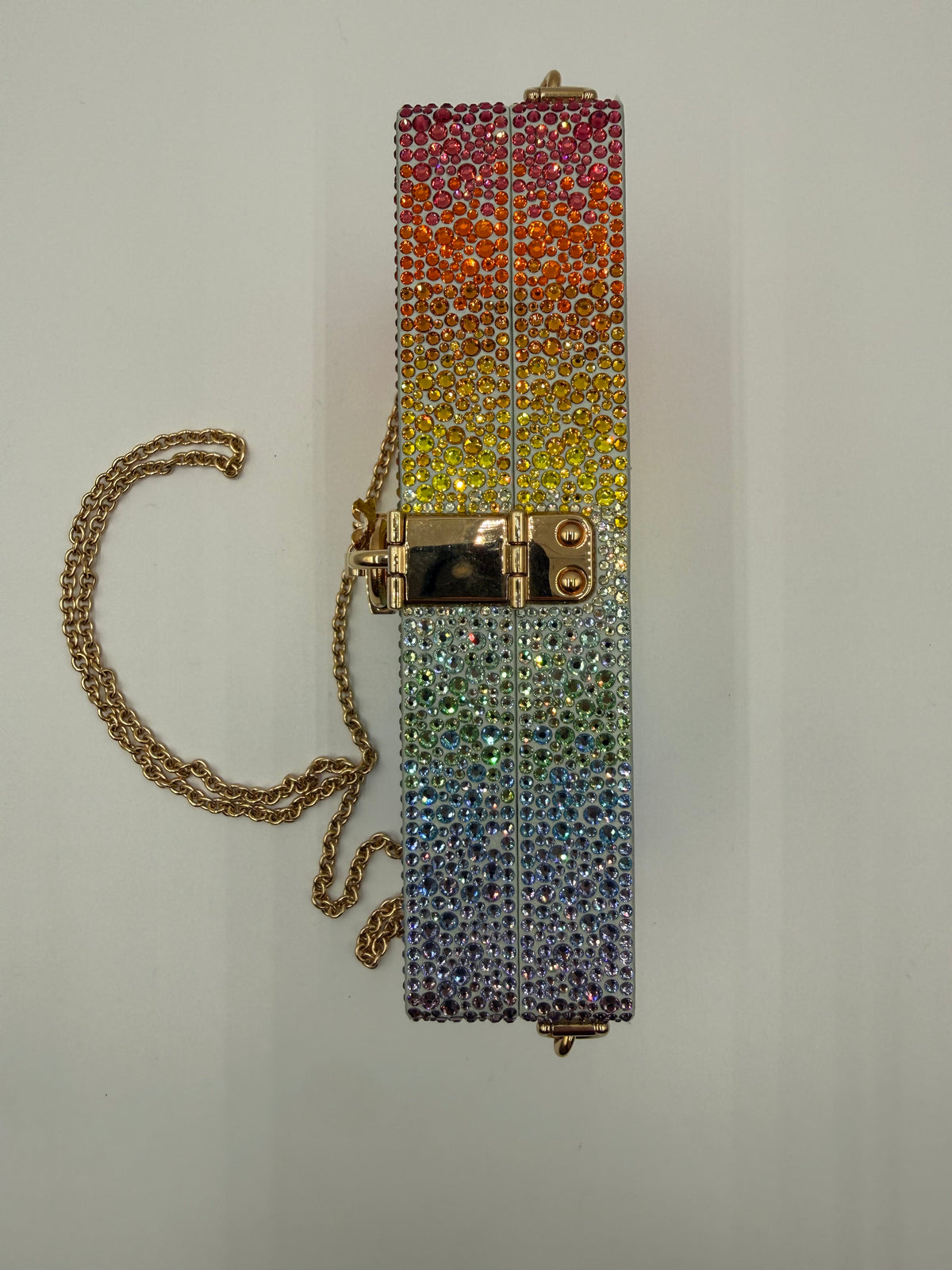 Dolce e Gabbana Clutch Rigida Jewel in Cristalli Multicolor con Tracolla Oro - Mercatino di Ninni