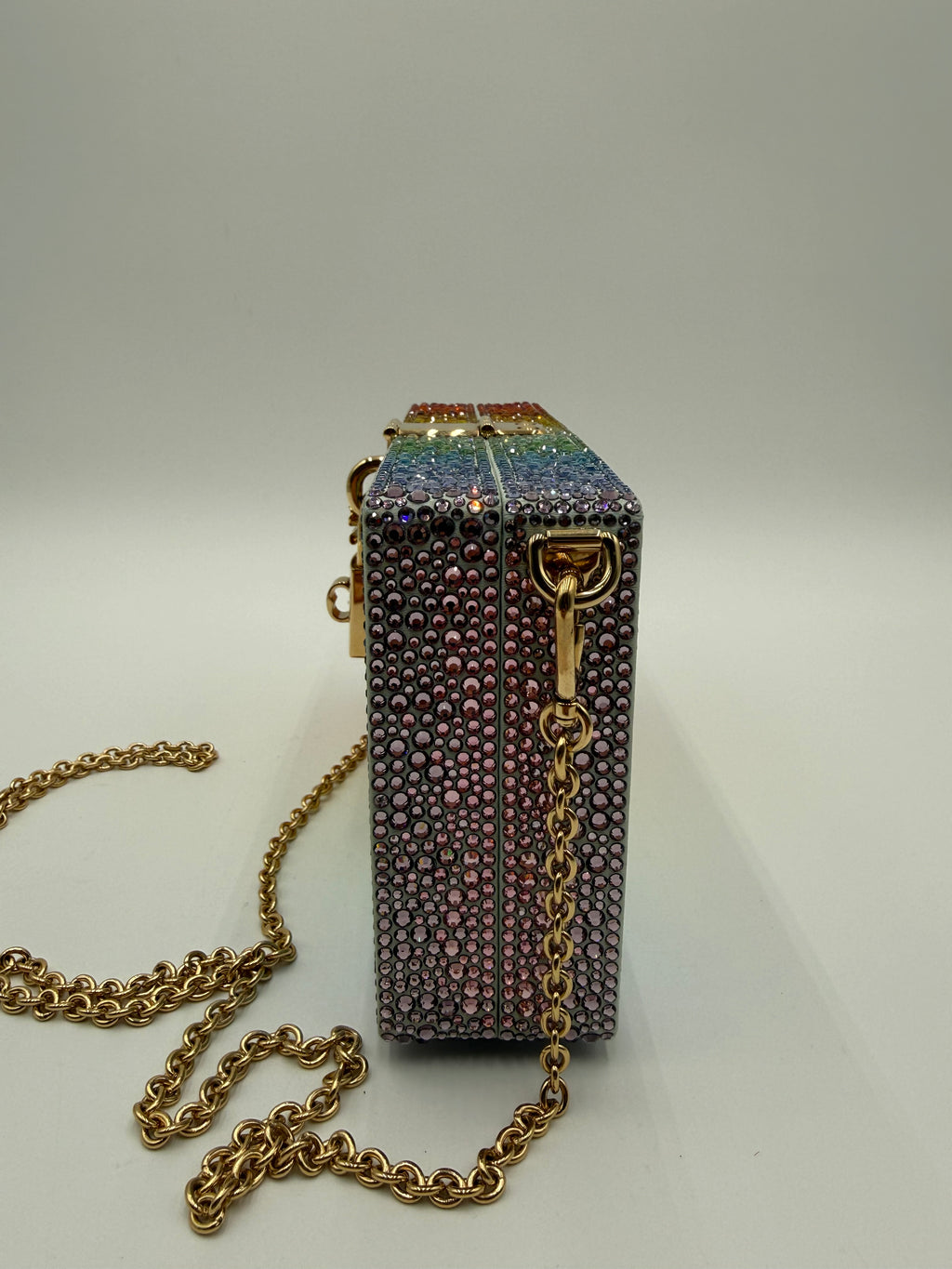 Dolce e Gabbana Clutch Rigida Jewel in Cristalli Multicolor con Tracolla Oro - Mercatino di Ninni