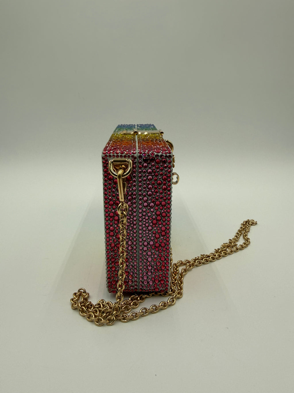 Dolce e Gabbana Clutch Rigida Jewel in Cristalli Multicolor con Tracolla Oro - Mercatino di Ninni