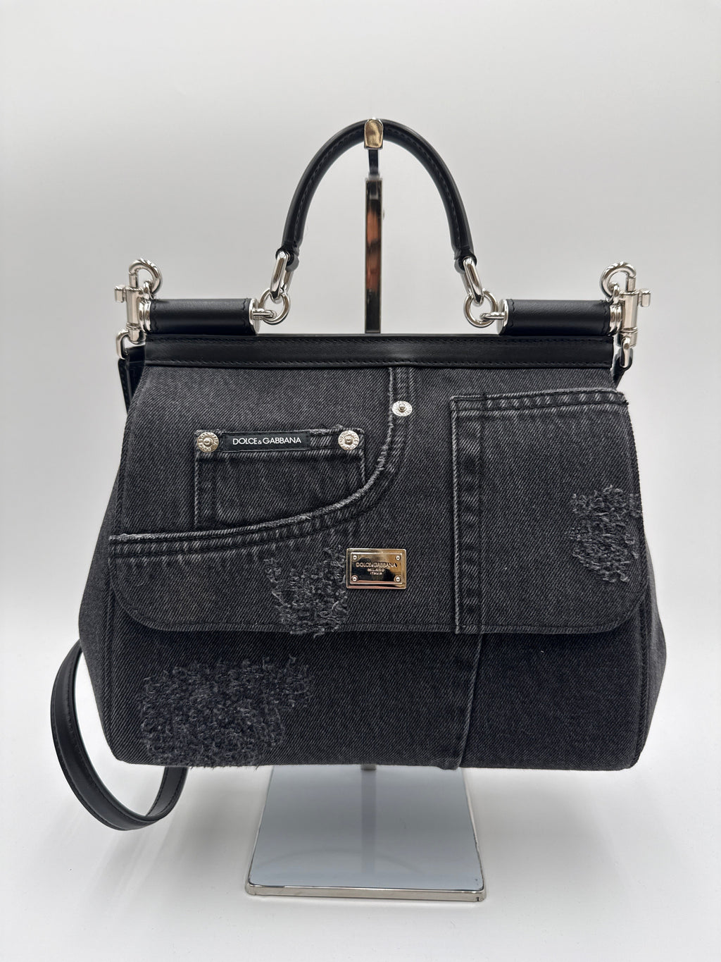 Dolce e Gabbana Sicily Borsa Denim Patchwork Nera Dolce&gabbana