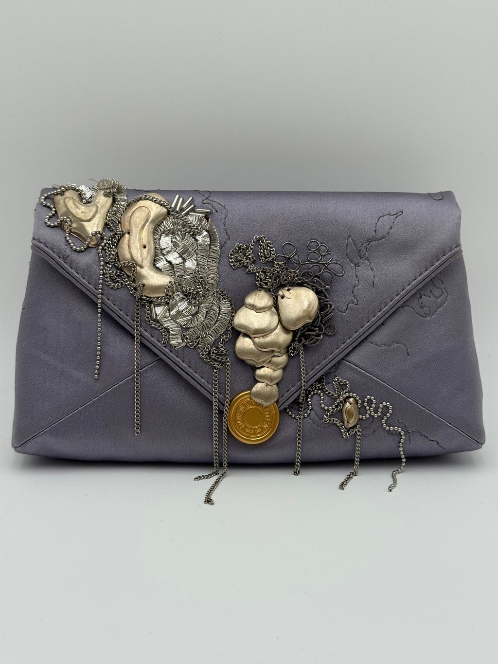 Dries Van Noten Clutch Envelope Gioiello in Raso Lilla - Mercatino di Ninni