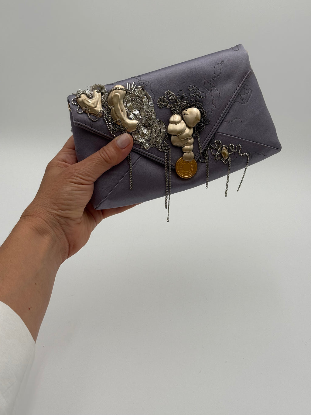 Dries Van Noten Clutch Envelope Gioiello in Raso Lilla - Mercatino di Ninni