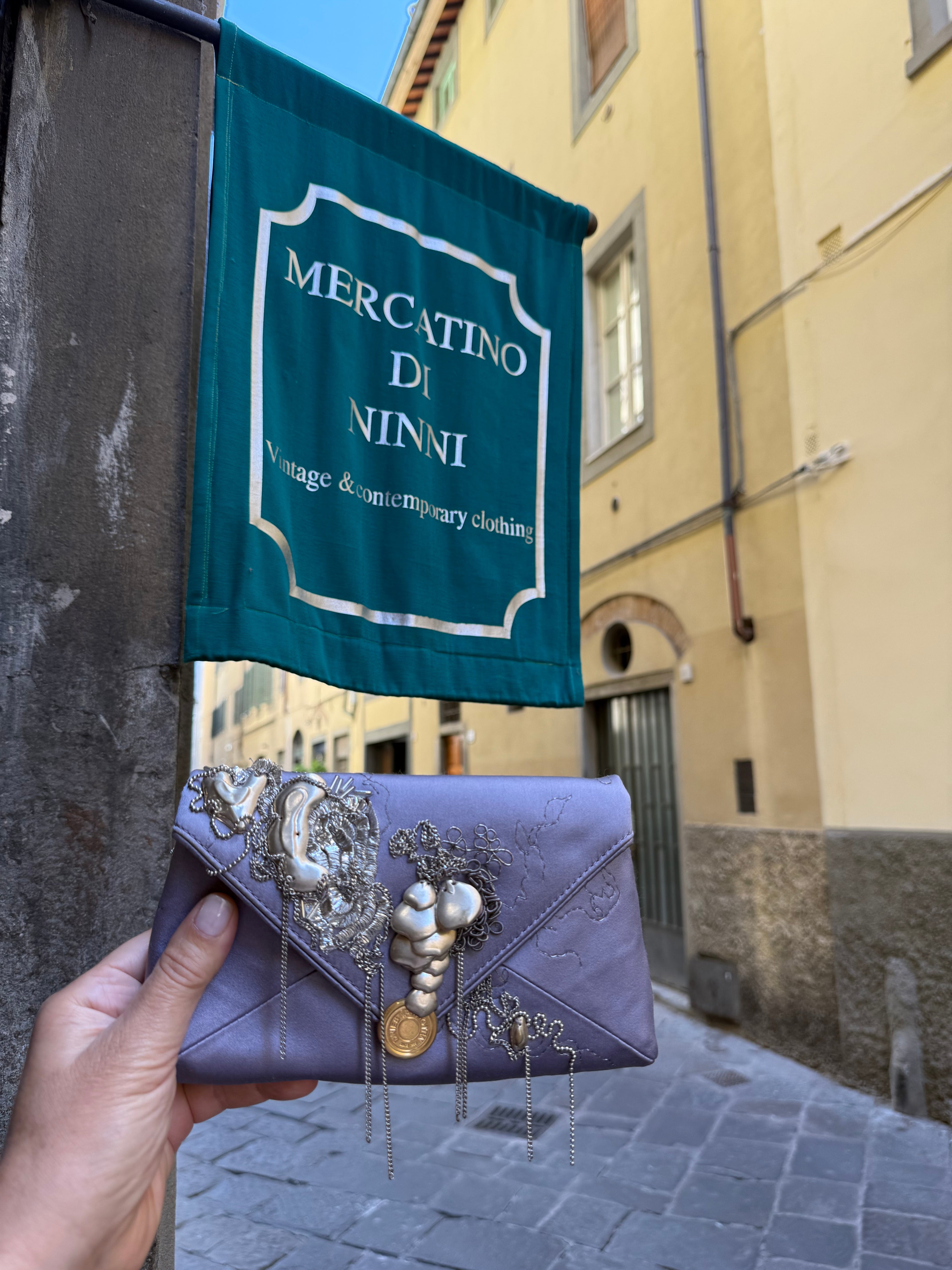 Dries Van Noten Clutch Envelope Gioiello in Raso Lilla - Mercatino di Ninni