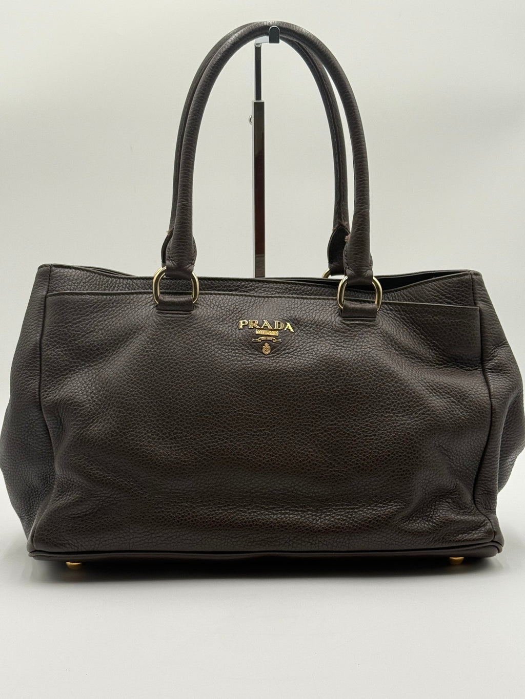 Borsa Tote Prada in pelle di Vitello Martellata Marrone