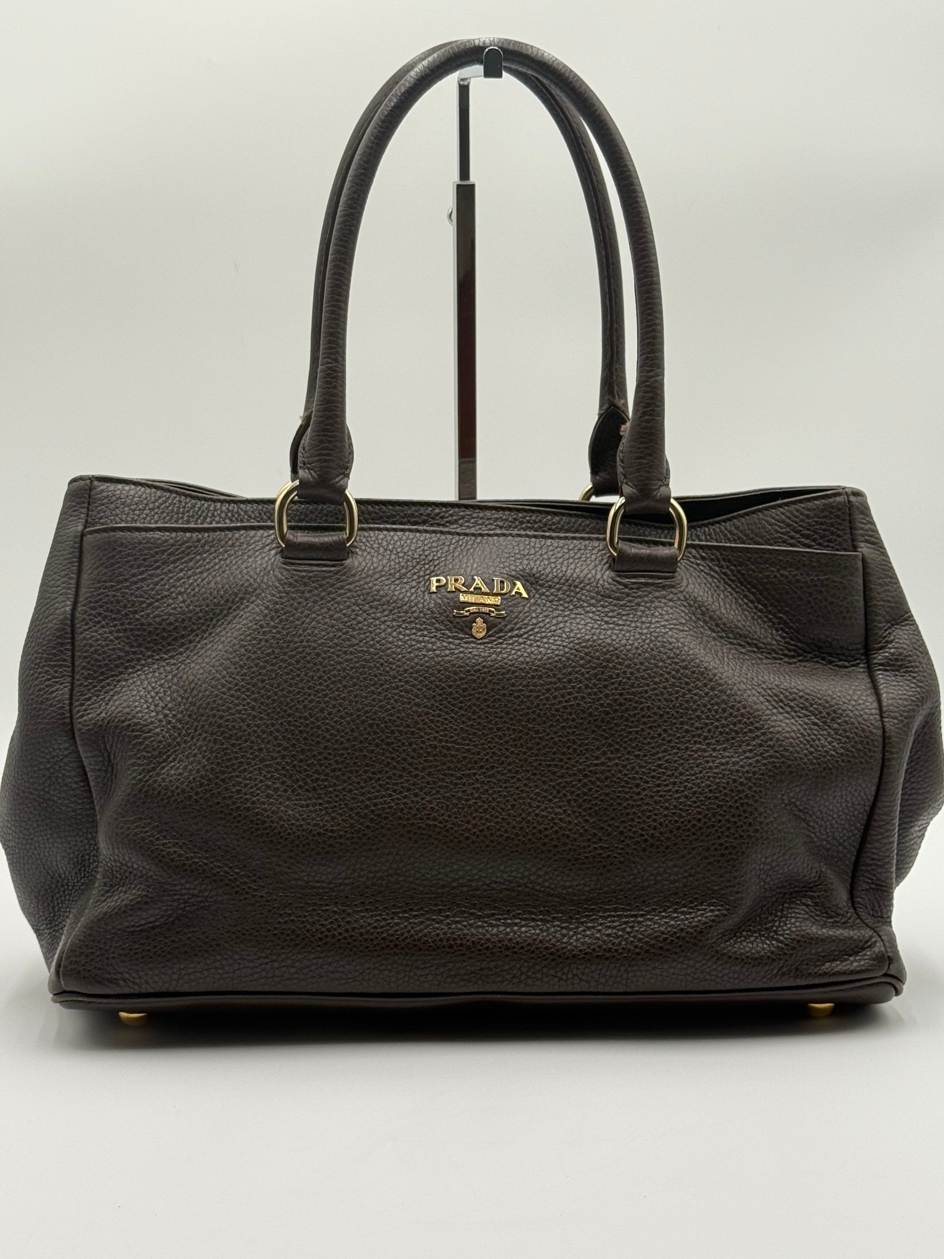 Borsa Tote Prada in pelle di Vitello Martellata Marrone