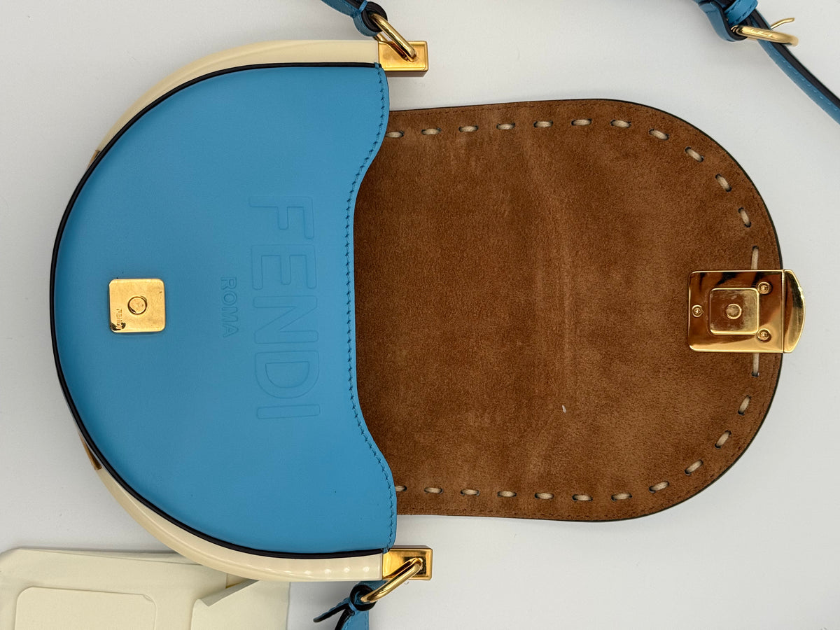 Borsa Fendi Moonlight blu Avio in Pelle di Vitello con inserti di Avorio