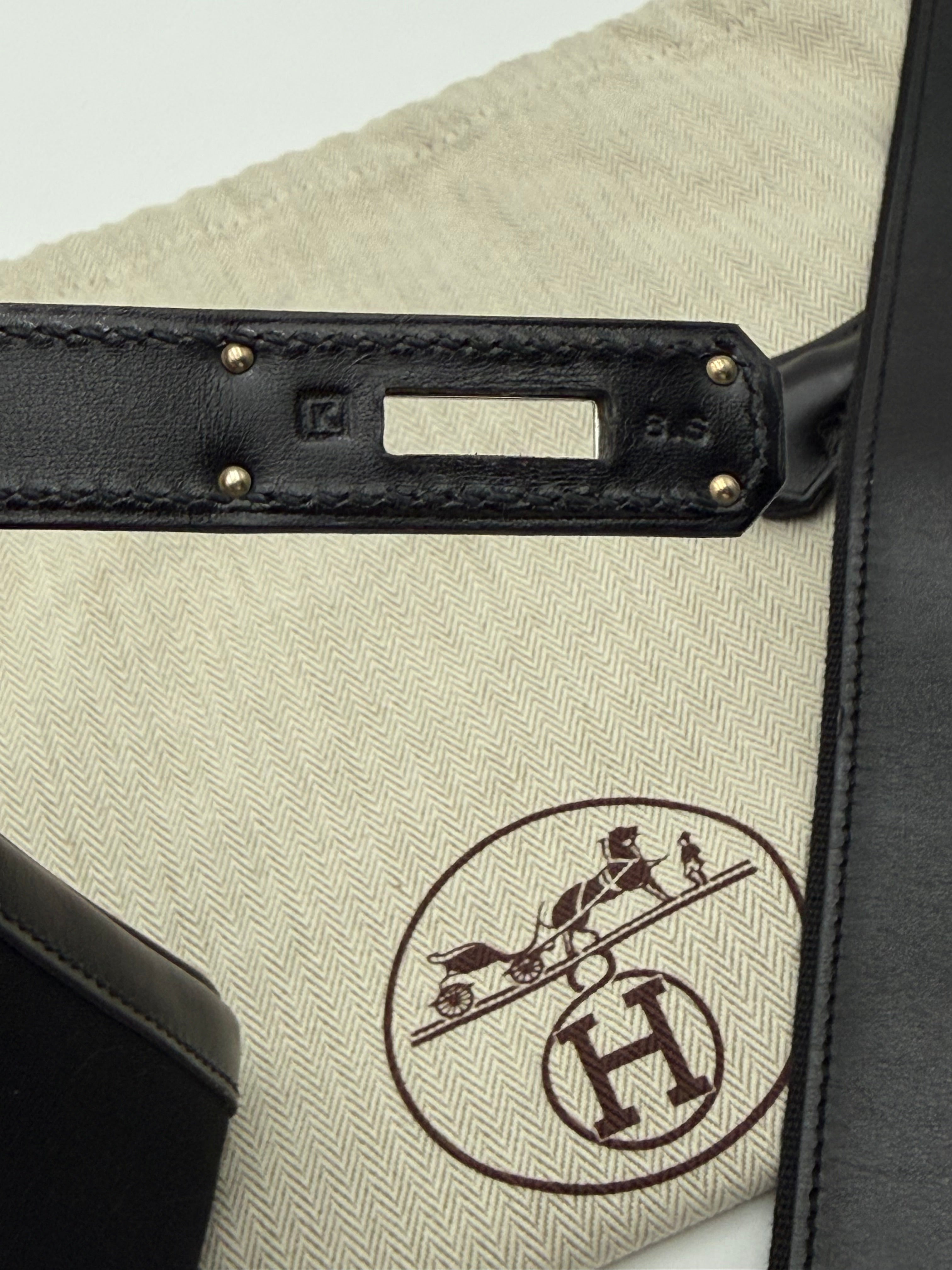 Borsa Hermès kelly Lakis 32 Vintage in Pelle Box e Tela Toile Nera