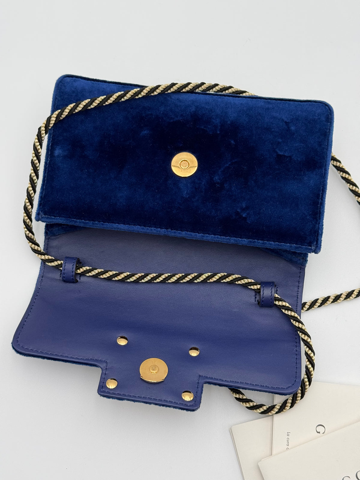 Gucci Broadway in velluto Blu con Fibbia G in Cristalli