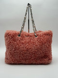 Miu Miu - Borsa Tote Eco Shearling Rosa  Corallo con Dettaglio Gioiello
