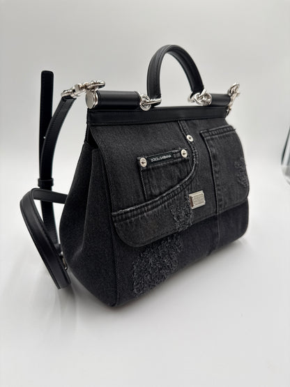 Borsa Sicily denim nero patchwork