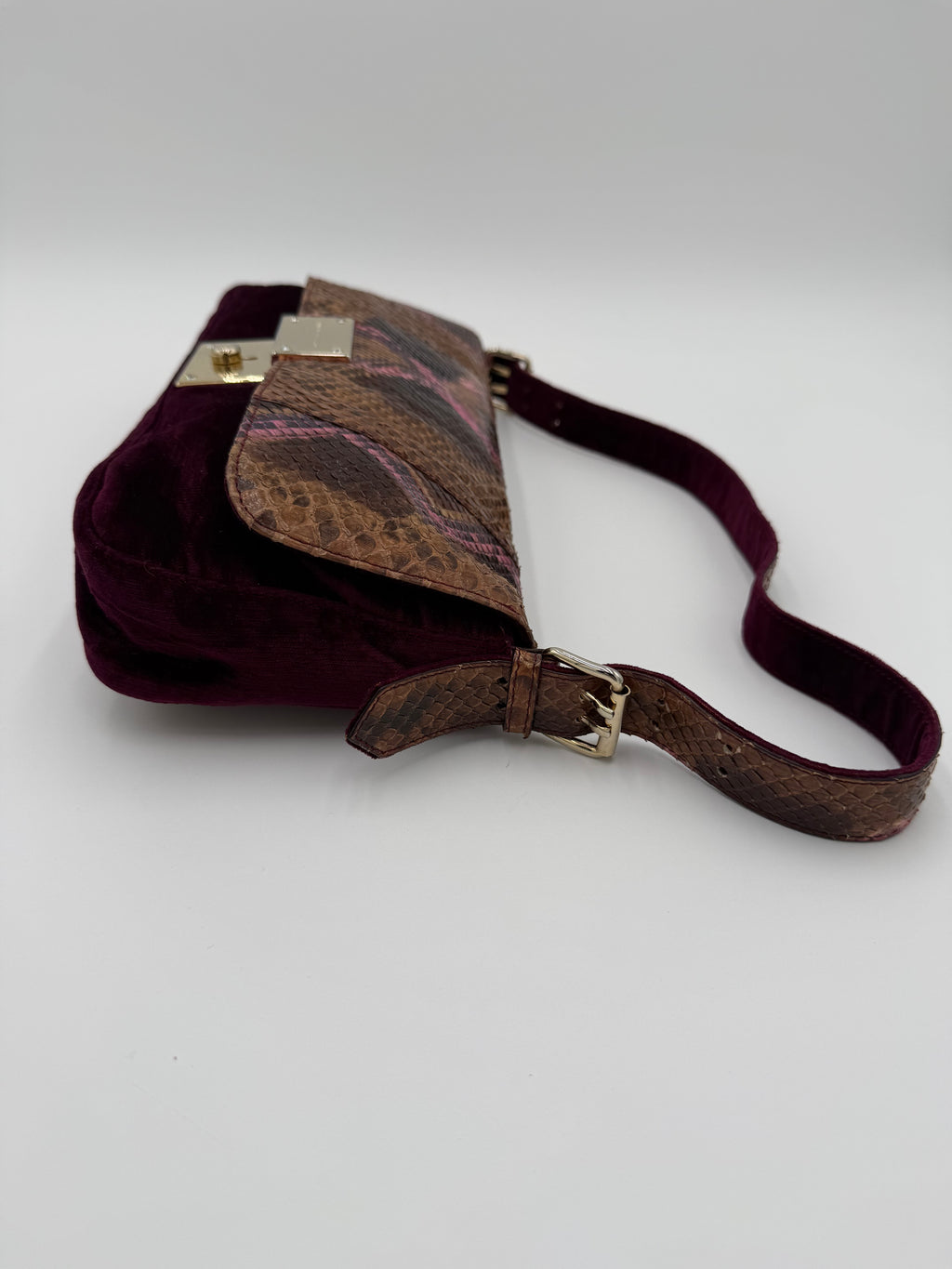 Emanuel Ungaro Borsa Baguette Pitone e Velluto Bordeaux