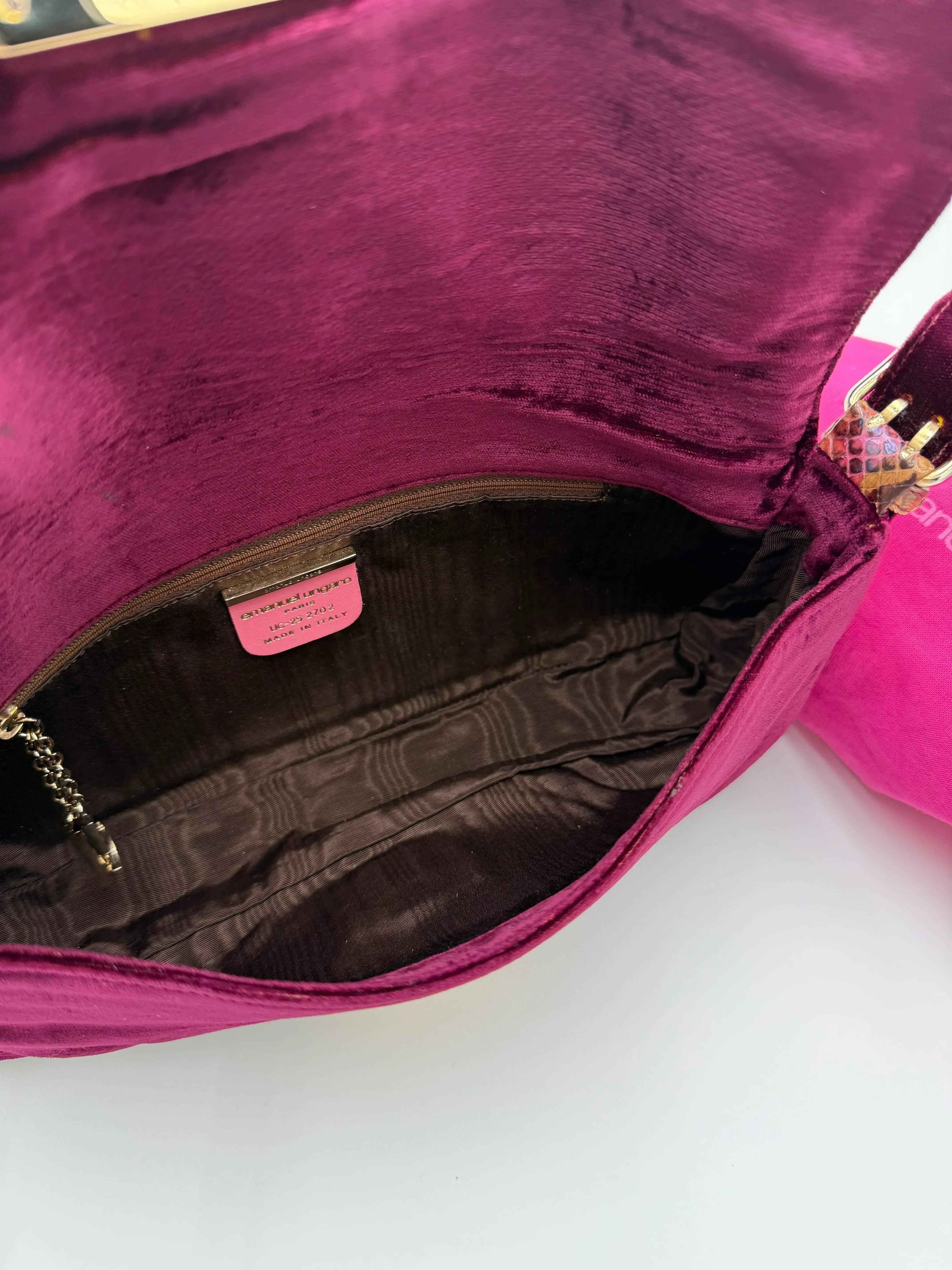 Emanuel Ungaro Borsa Baguette Pitone e Velluto Bordeaux