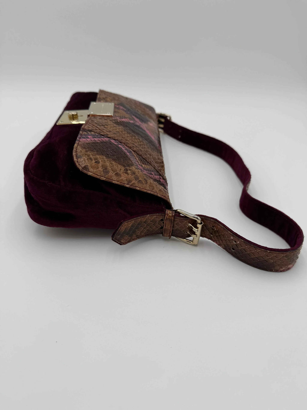 Emanuel Ungaro Borsa Baguette Pitone e Velluto Bordeaux