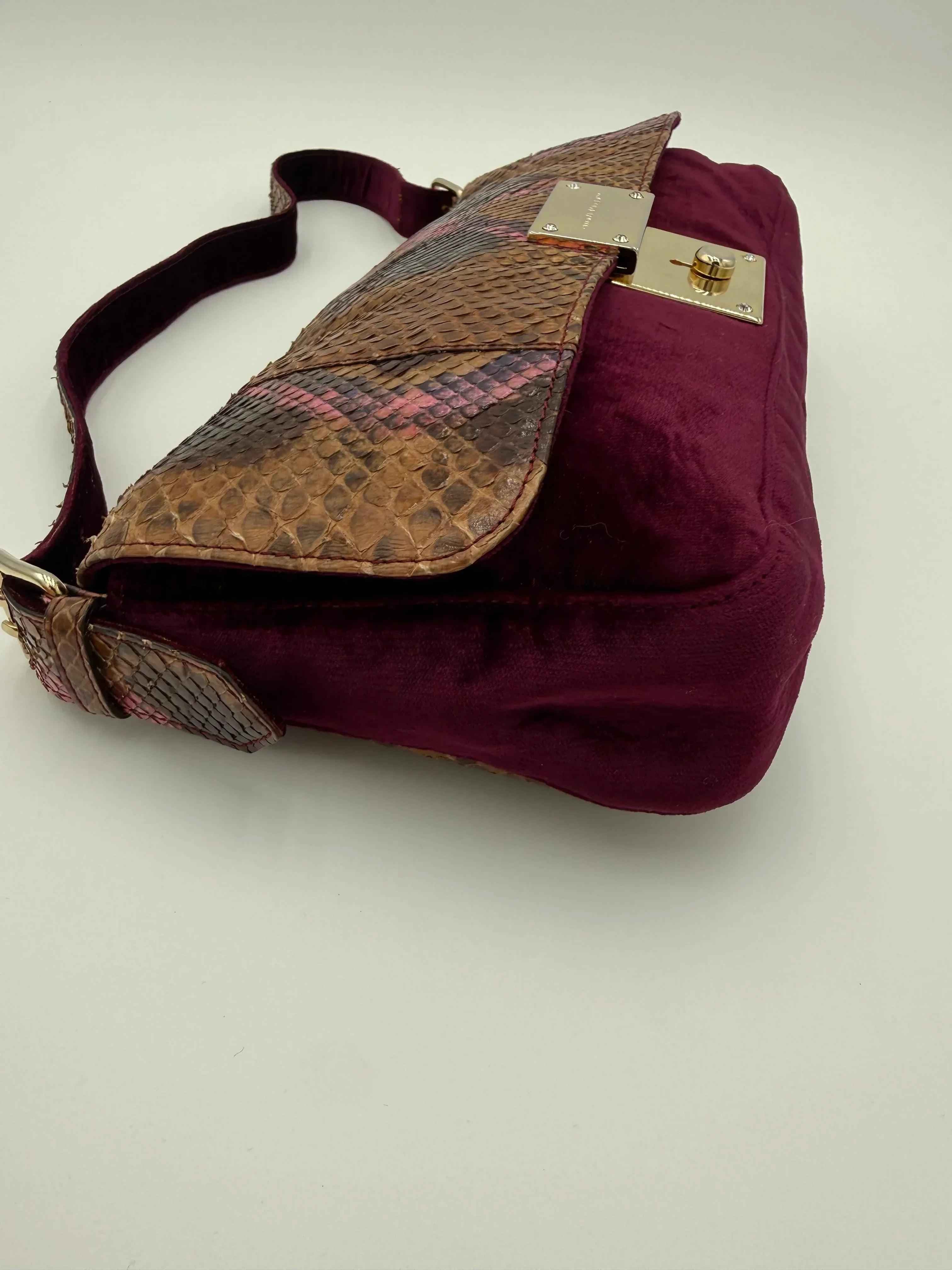 Emanuel Ungaro Borsa Baguette Pitone e Velluto Bordeaux