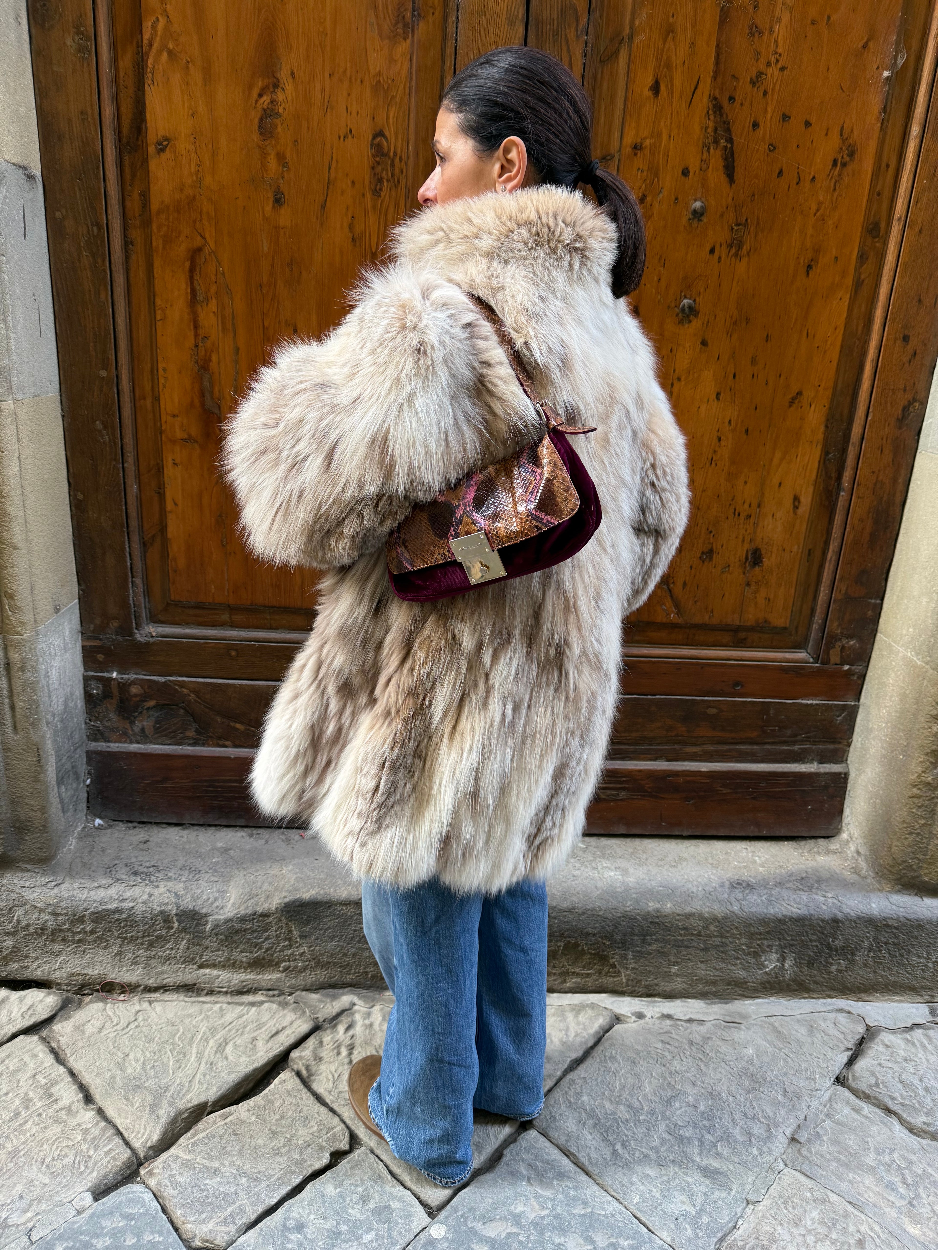 Emanuel Ungaro Borsa Baguette Pitone e Velluto Bordeaux - Mercatino di Ninni