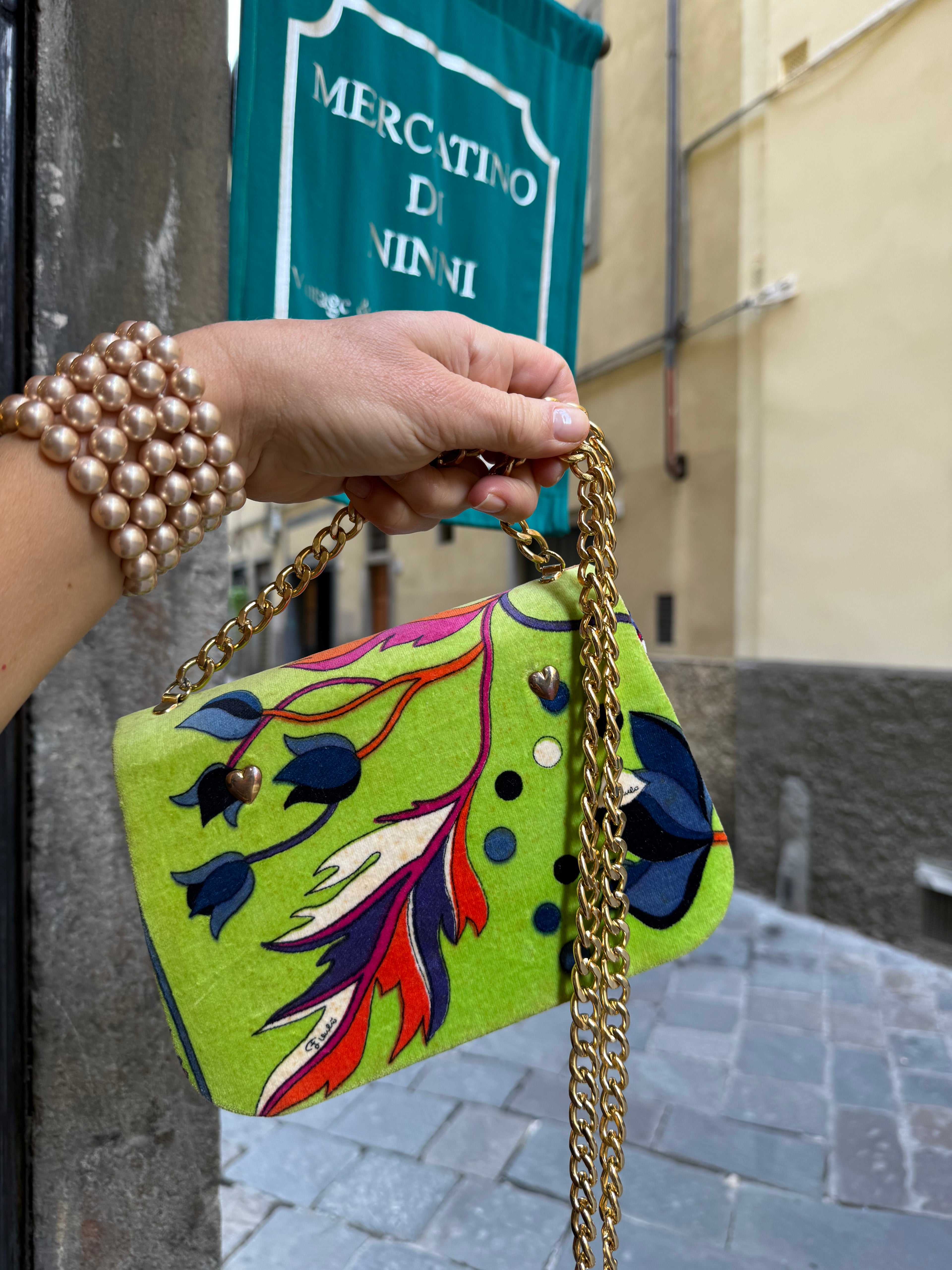 Emilio Pucci Borsa Tracolla Vintage Velluto Verde