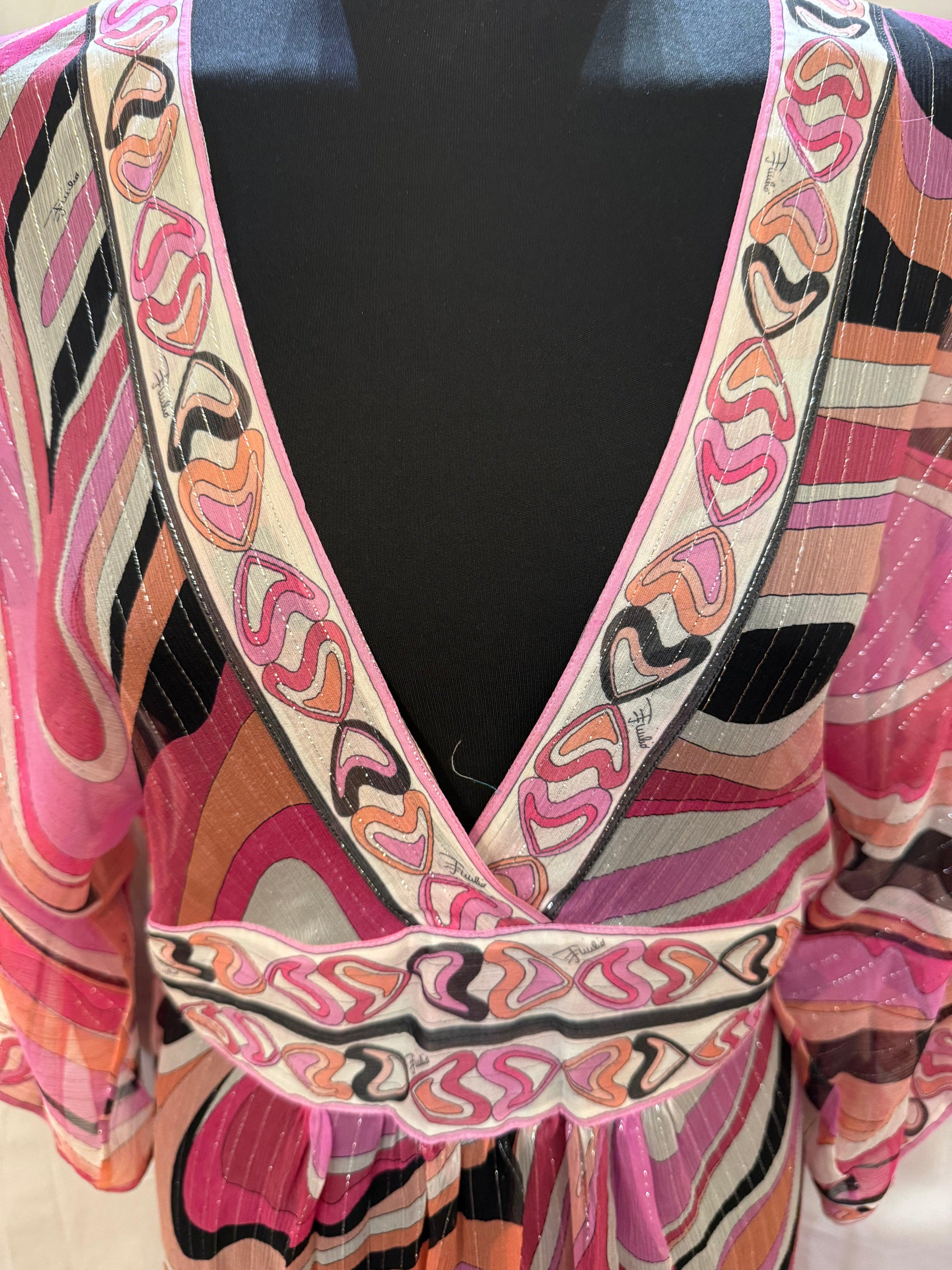 Emilio Pucci Caftano in Seta e Lurex Rosa - Mercatino di Ninni