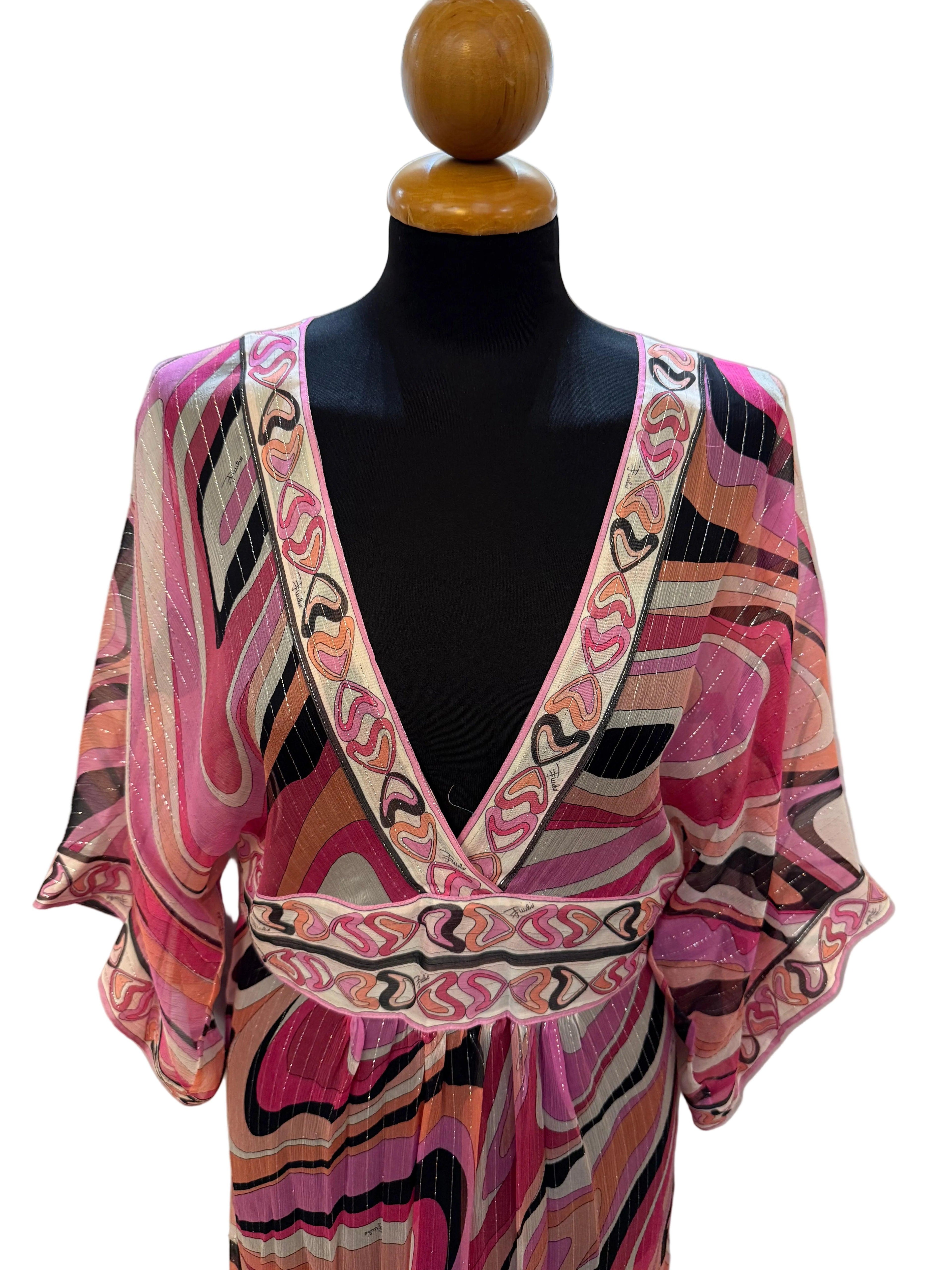 Emilio Pucci Caftano in Seta e Lurex Rosa - Mercatino di Ninni