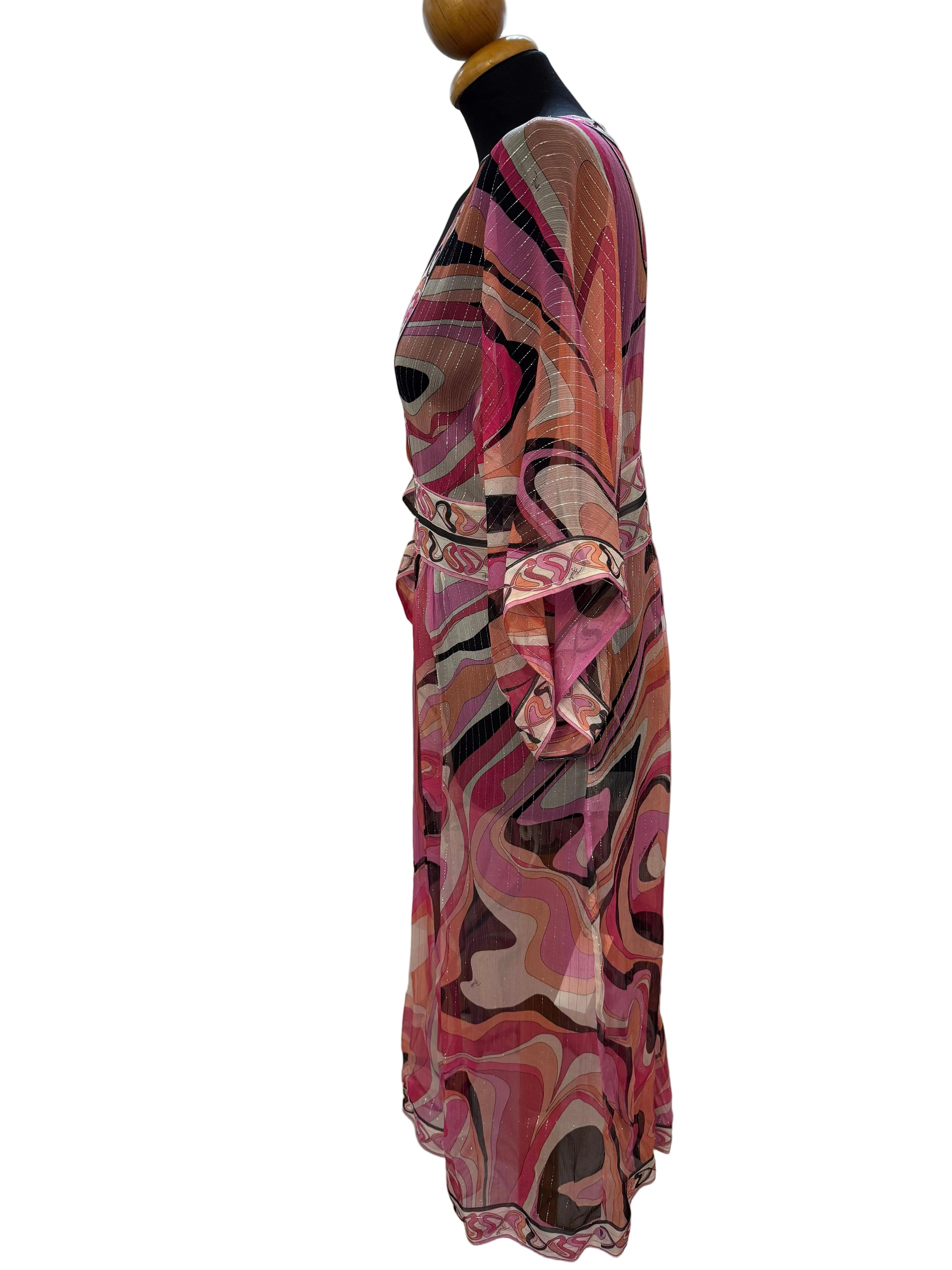 Emilio Pucci Caftano in Seta e Lurex Rosa - Mercatino di Ninni
