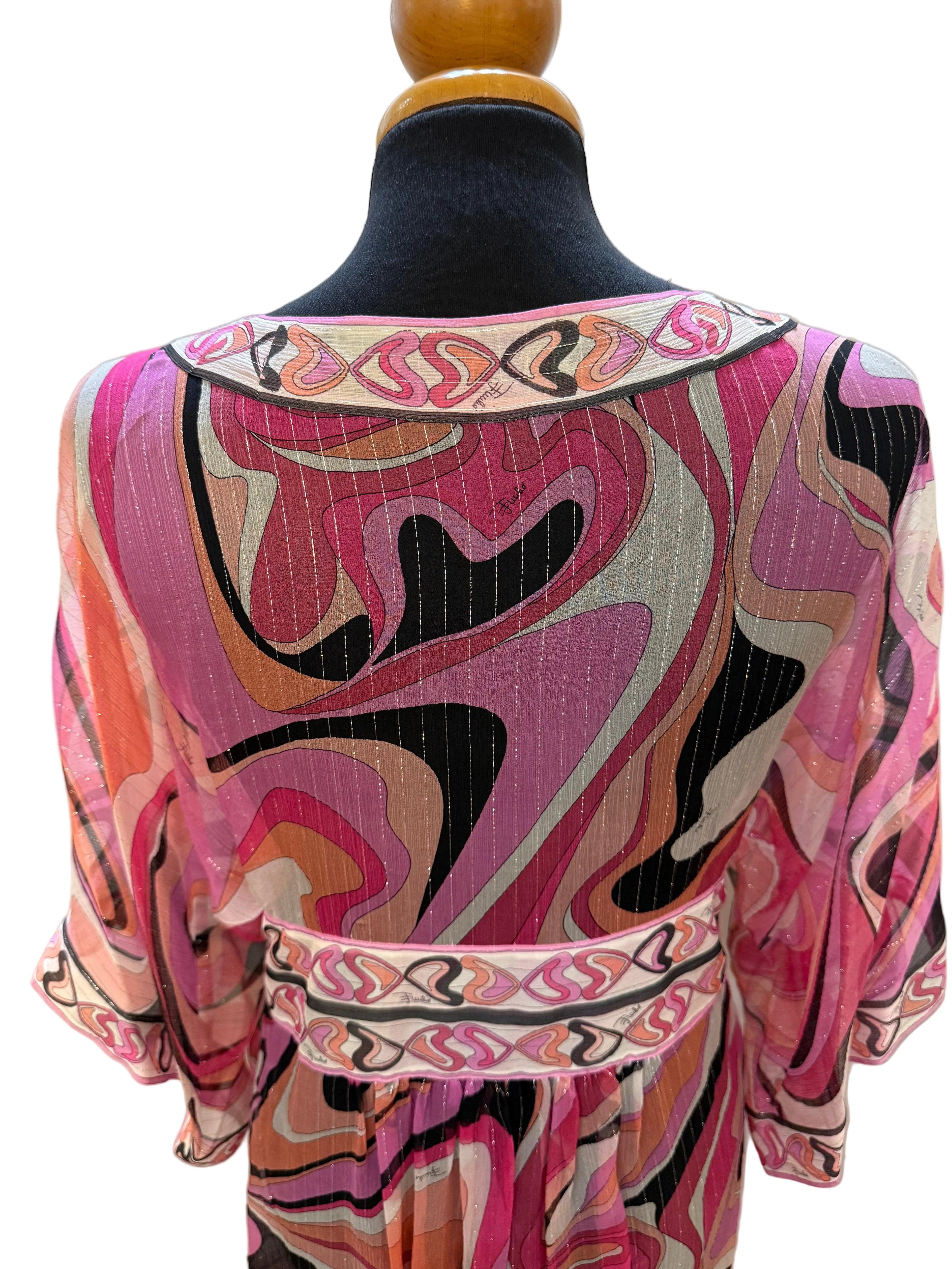 Emilio Pucci Caftano in Seta e Lurex Rosa - Mercatino di Ninni