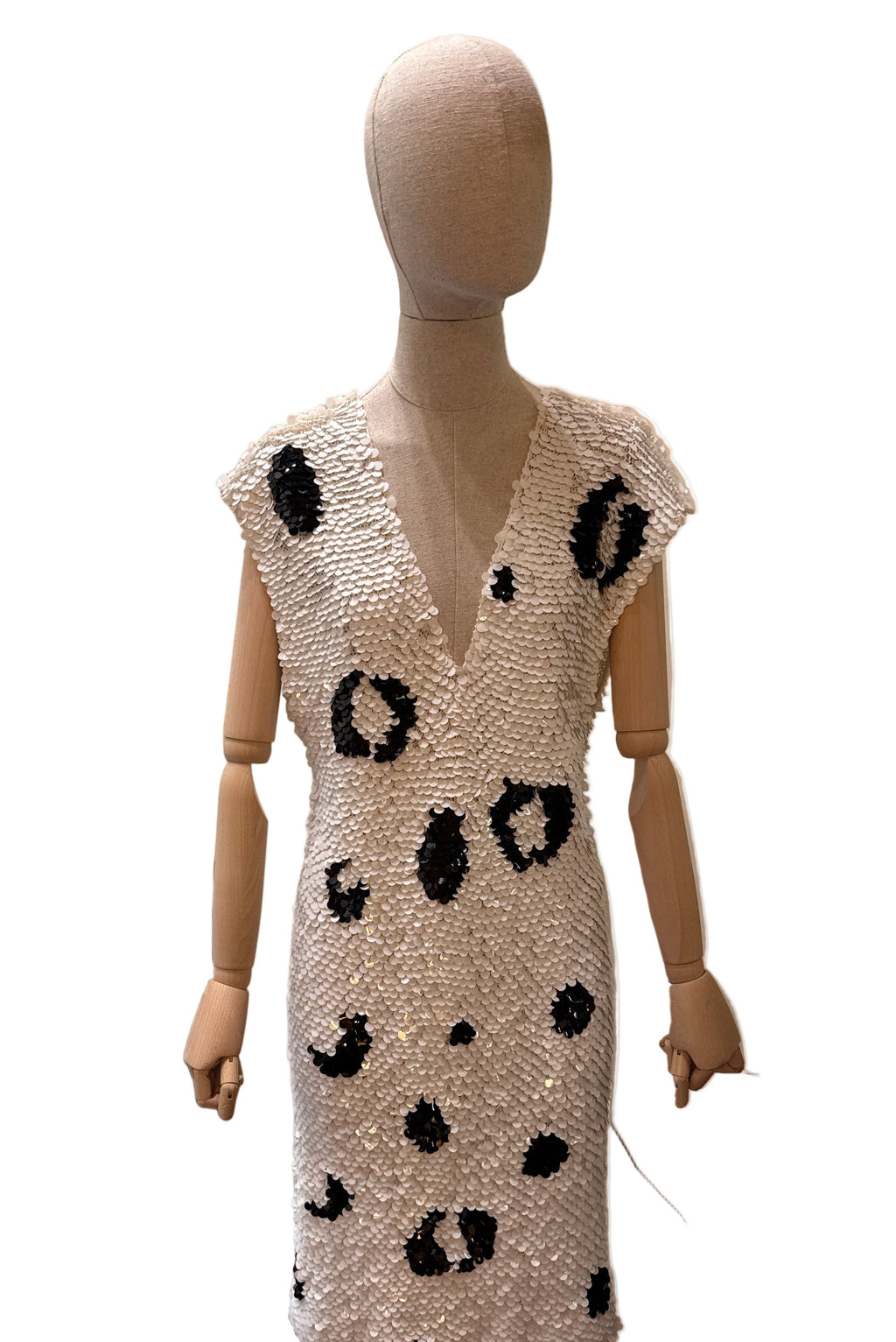 Enrico Coveri Abito  Vintage Paillettes Animalier Bianco e Nero Enrico Coveri