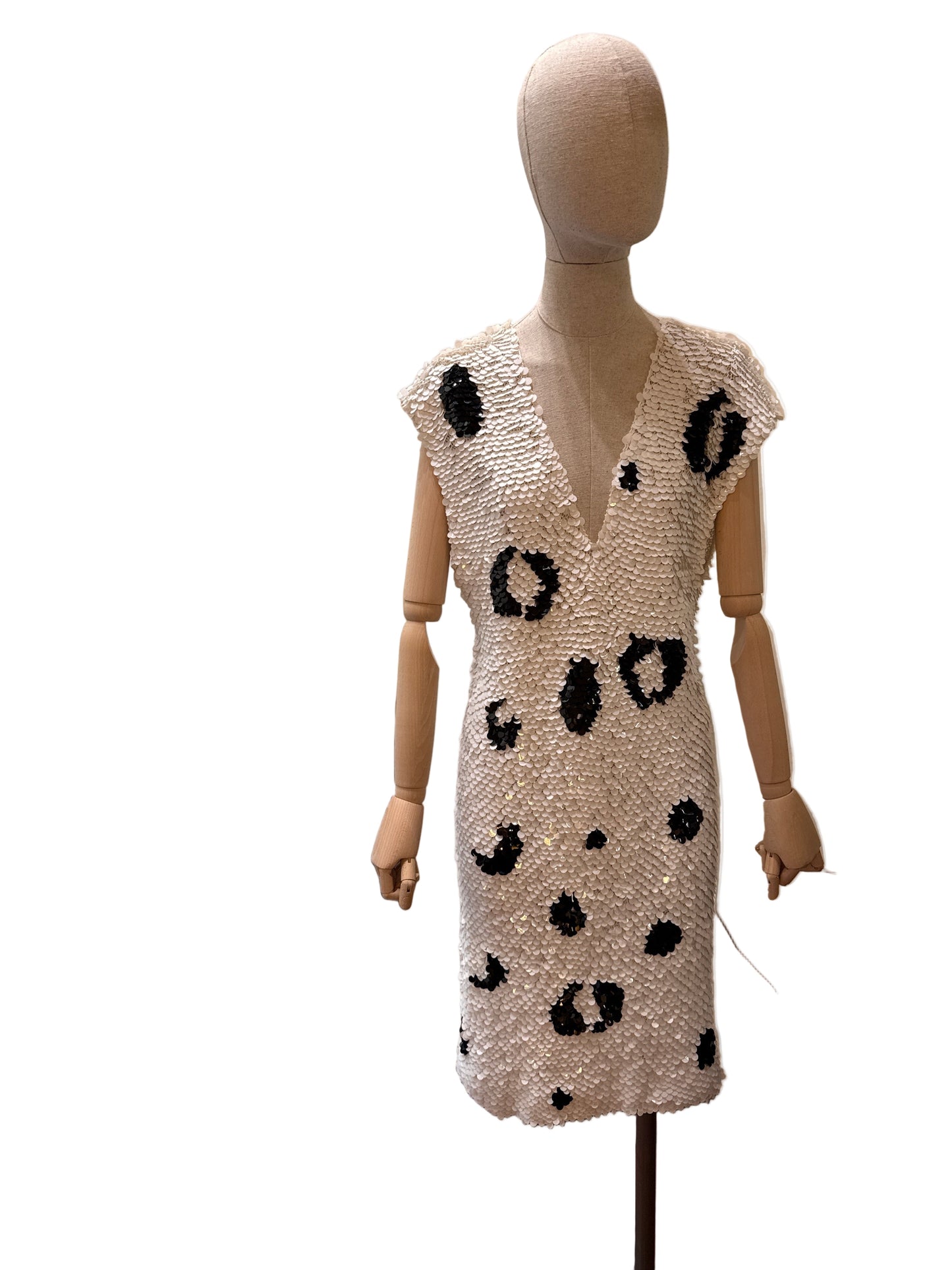 Enrico Coveri Abito  Vintage Paillettes Animalier Bianco e Nero Enrico Coveri