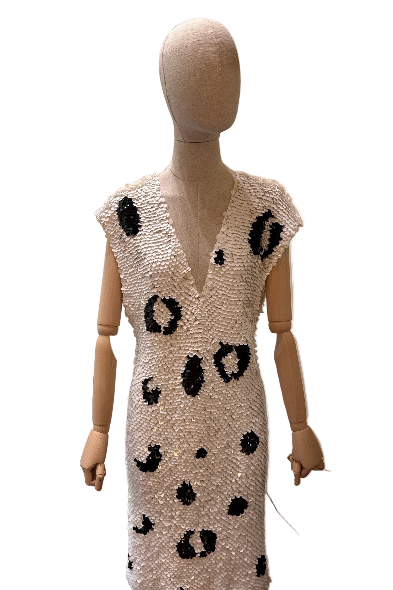 Enrico Coveri Abito  Vintage Paillettes Animalier Bianco e Nero Enrico Coveri