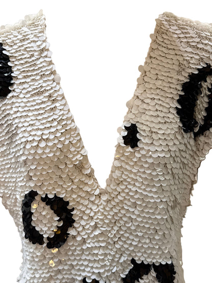 Enrico Coveri Abito  Vintage Paillettes Animalier Bianco e Nero Enrico Coveri