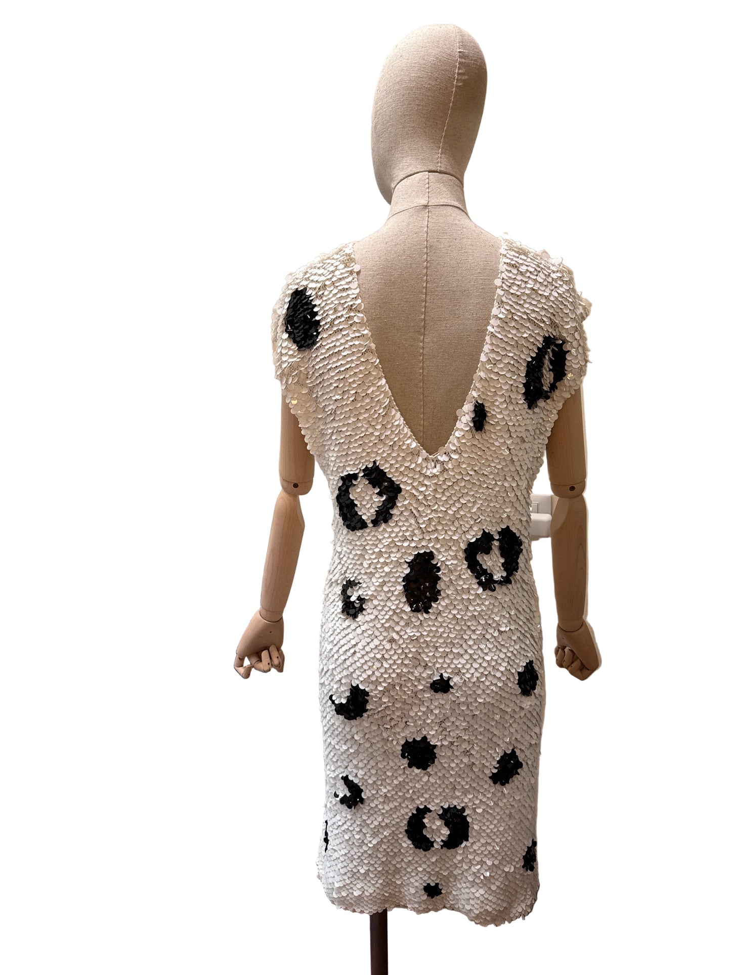 Enrico Coveri Abito  Vintage Paillettes Animalier Bianco e Nero Enrico Coveri
