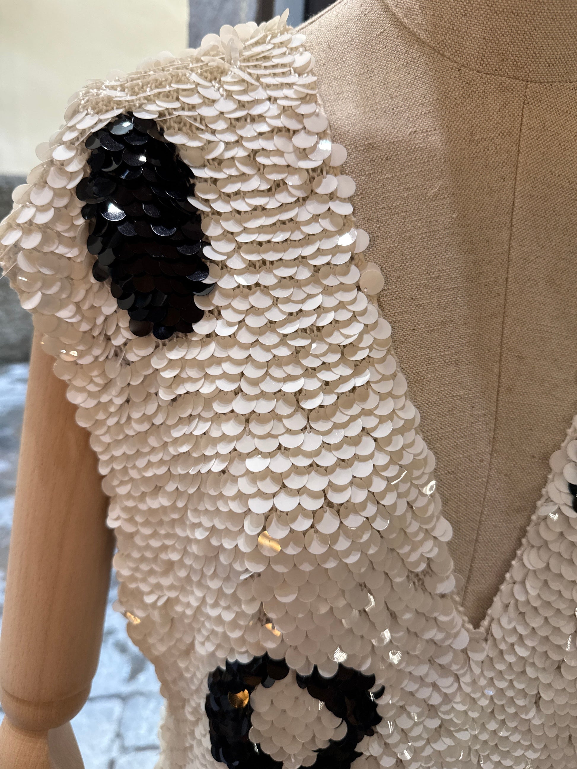 Enrico Coveri Abito  Vintage Paillettes Animalier Bianco e Nero Enrico Coveri