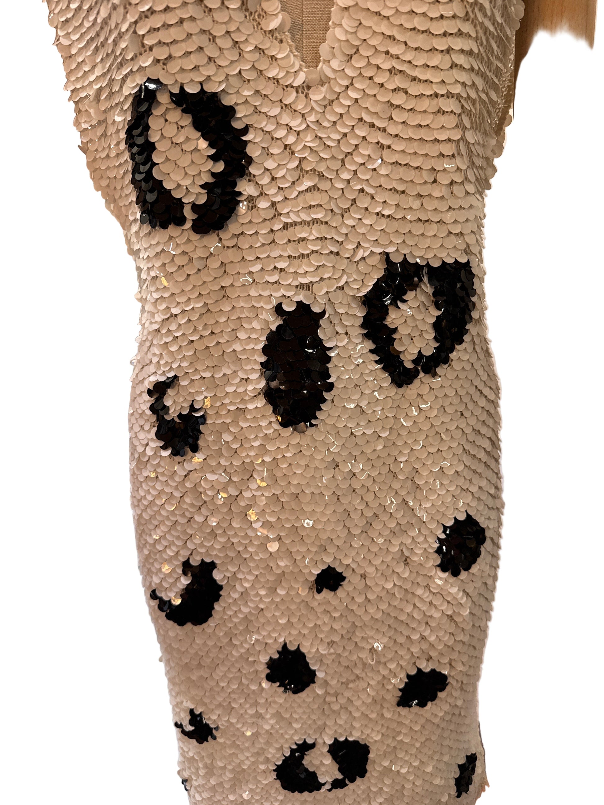 Enrico Coveri Abito  Vintage Paillettes Animalier Bianco e Nero Enrico Coveri