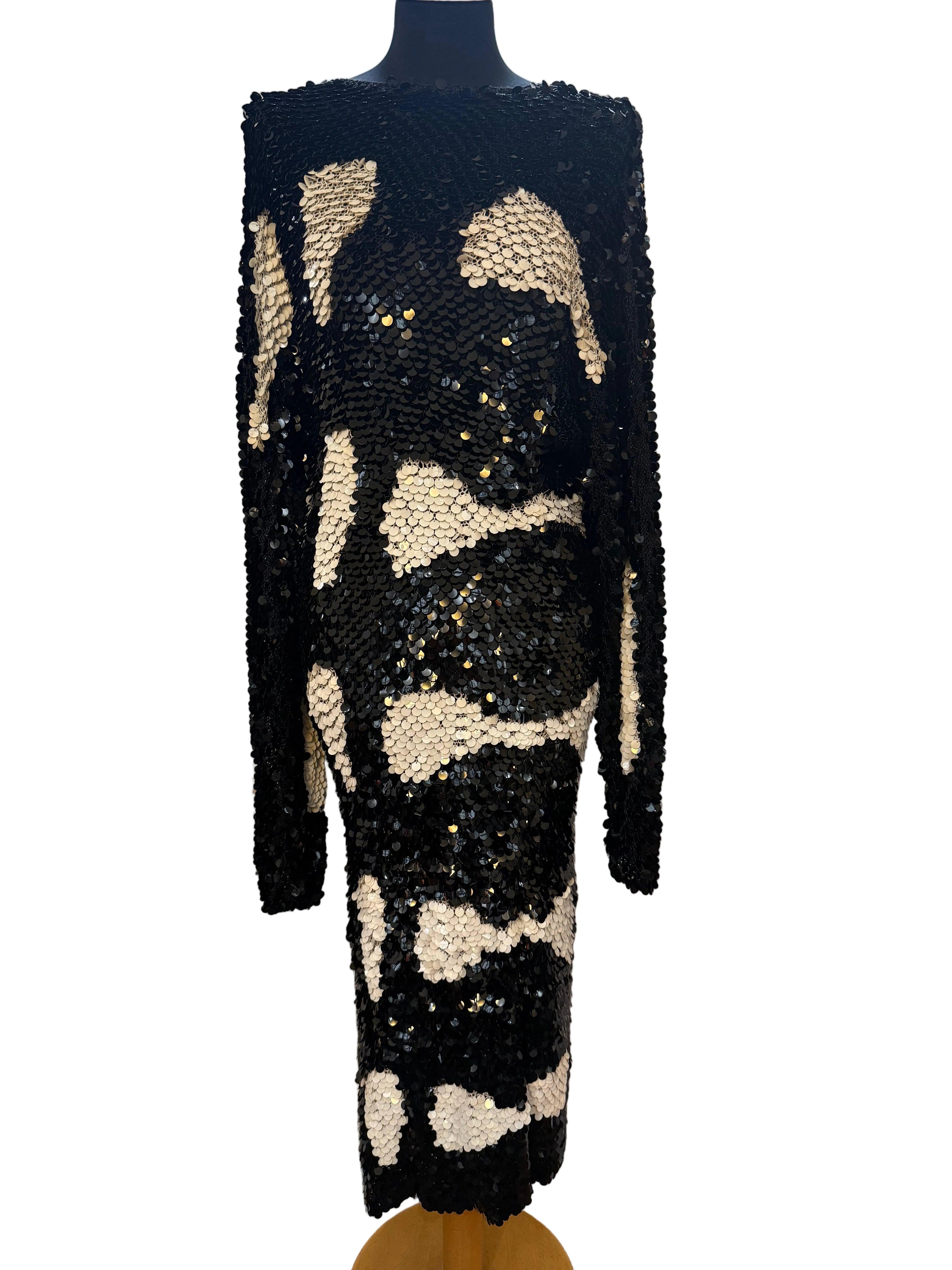 Enrico Coveri Abito Vintage Paillettes Nero e Bianco - Mercatino di Ninni