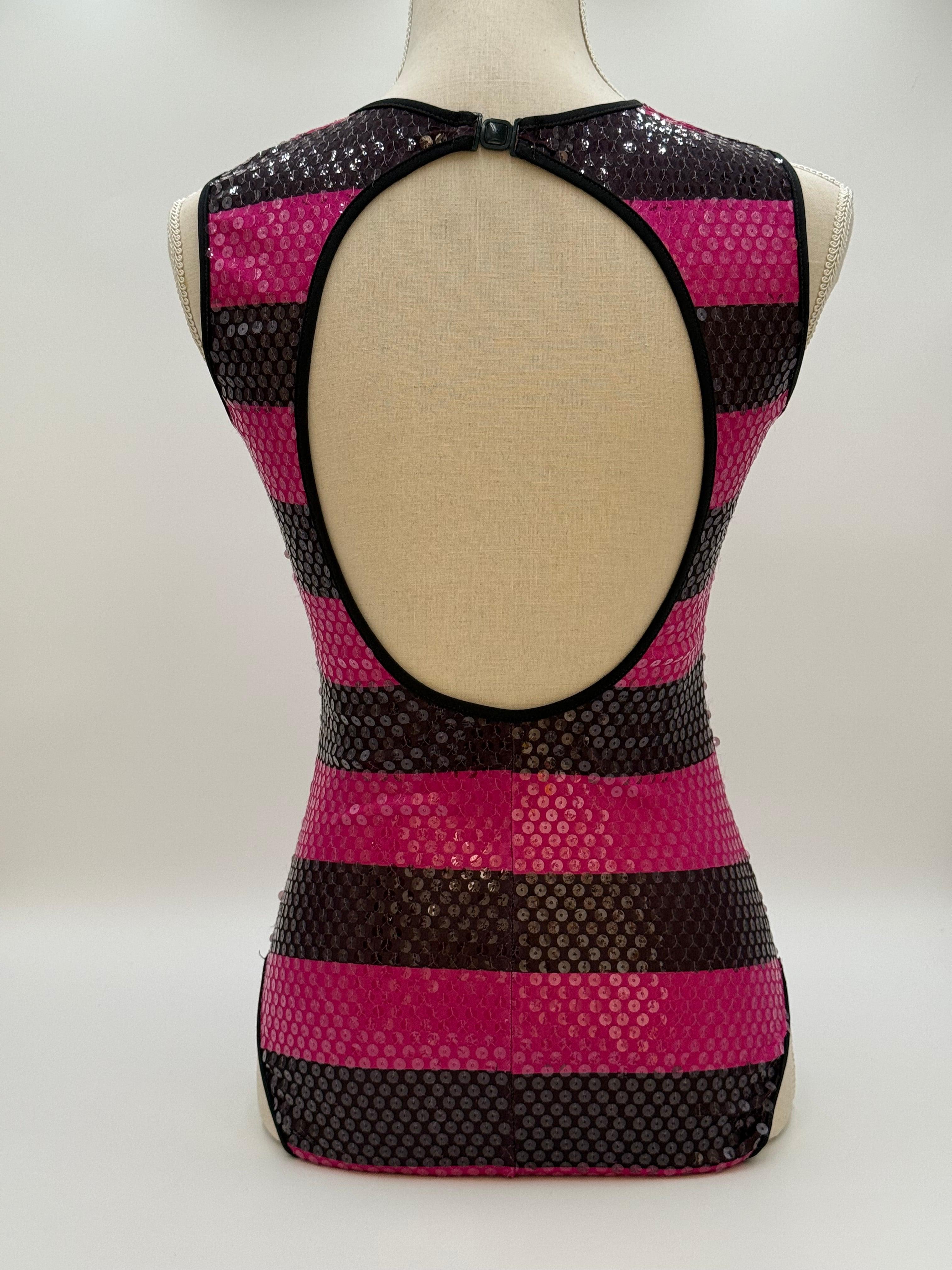 Enrico Coveri Body Vintage a Righe con Paillettes Fucsia - Mercatino di Ninni
