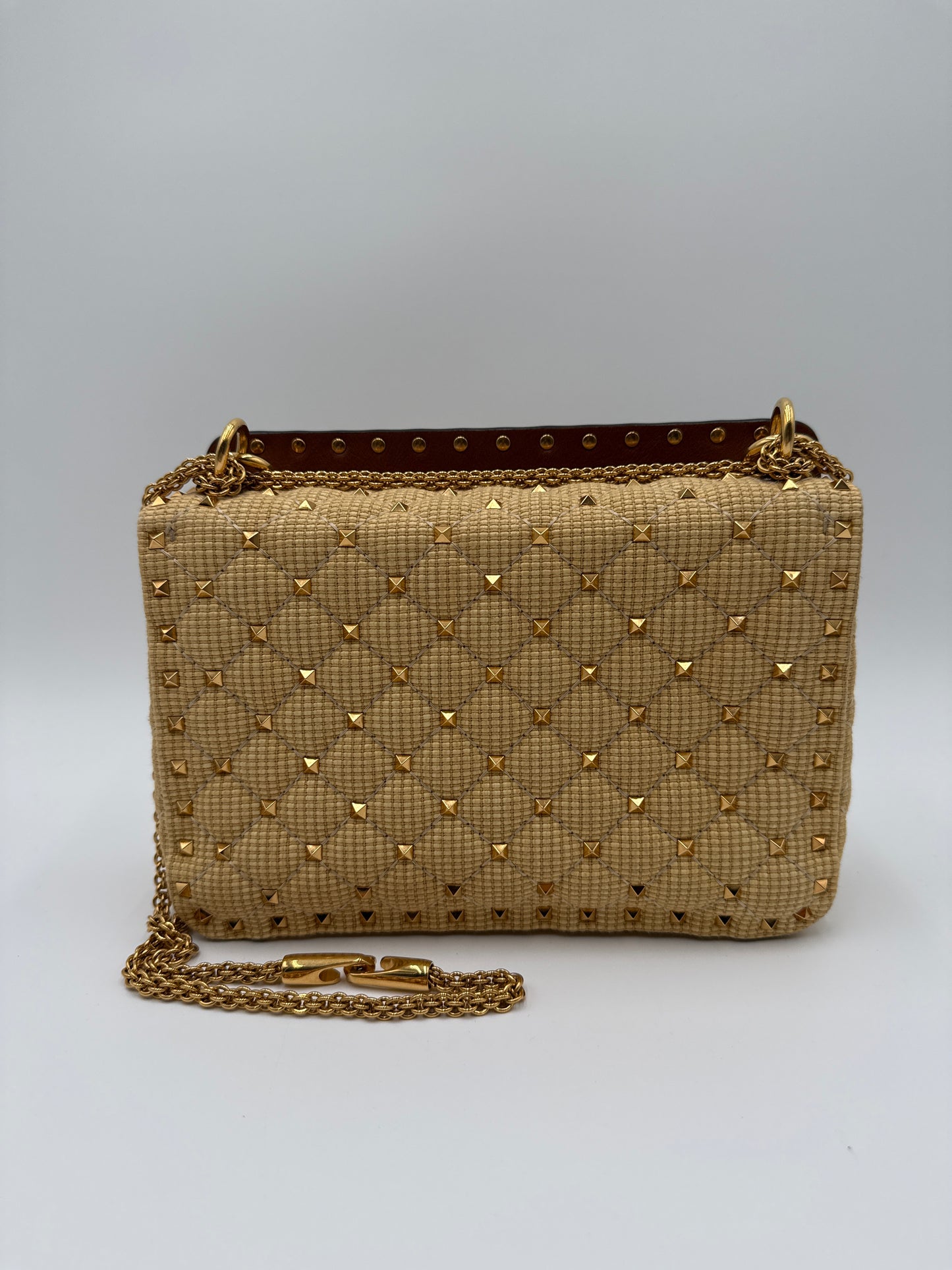 Valentino  Garavani Borsa Rockstud Spike in Raffia naturale e Pelle